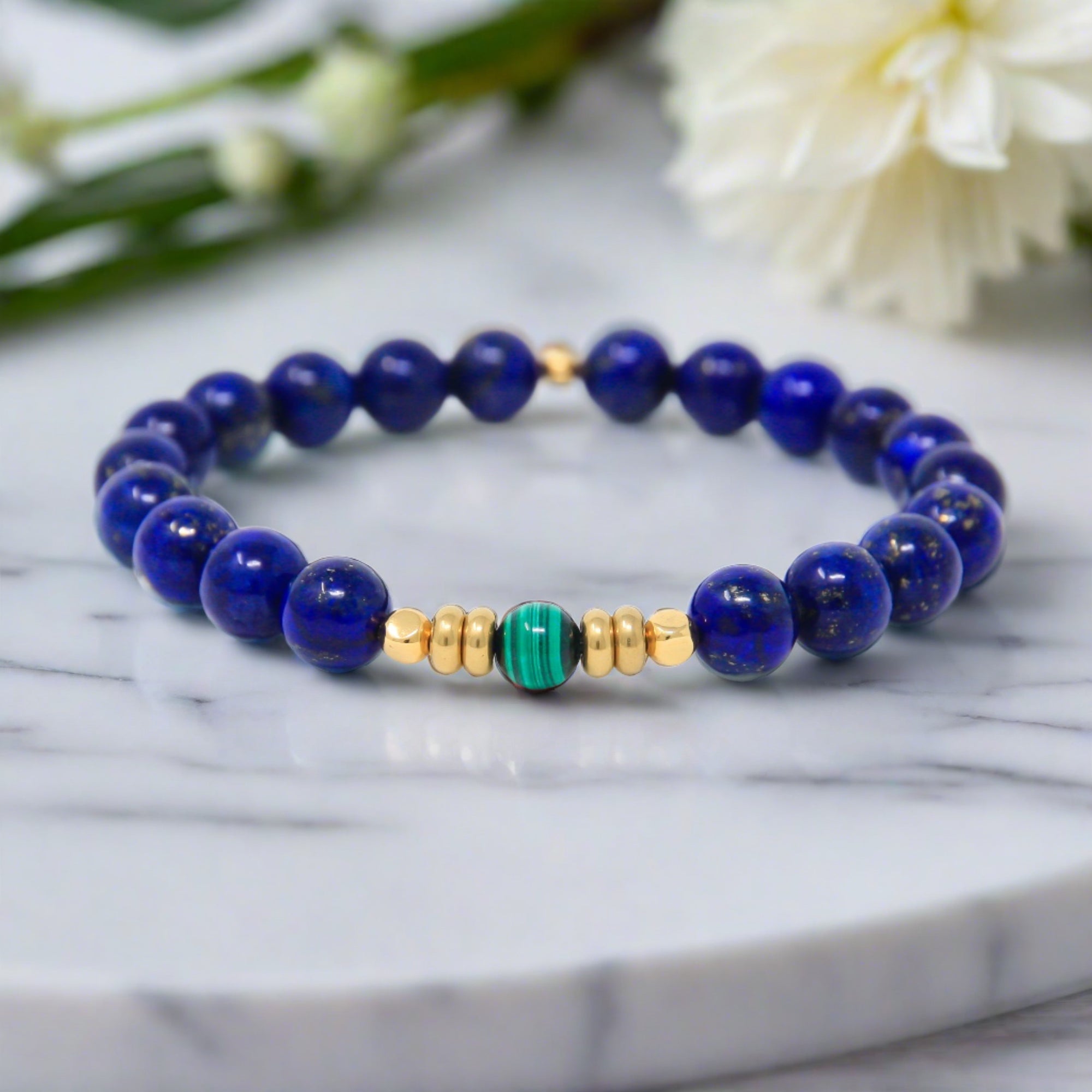 Lapis Lazuli Mala Bracelet with Malachite