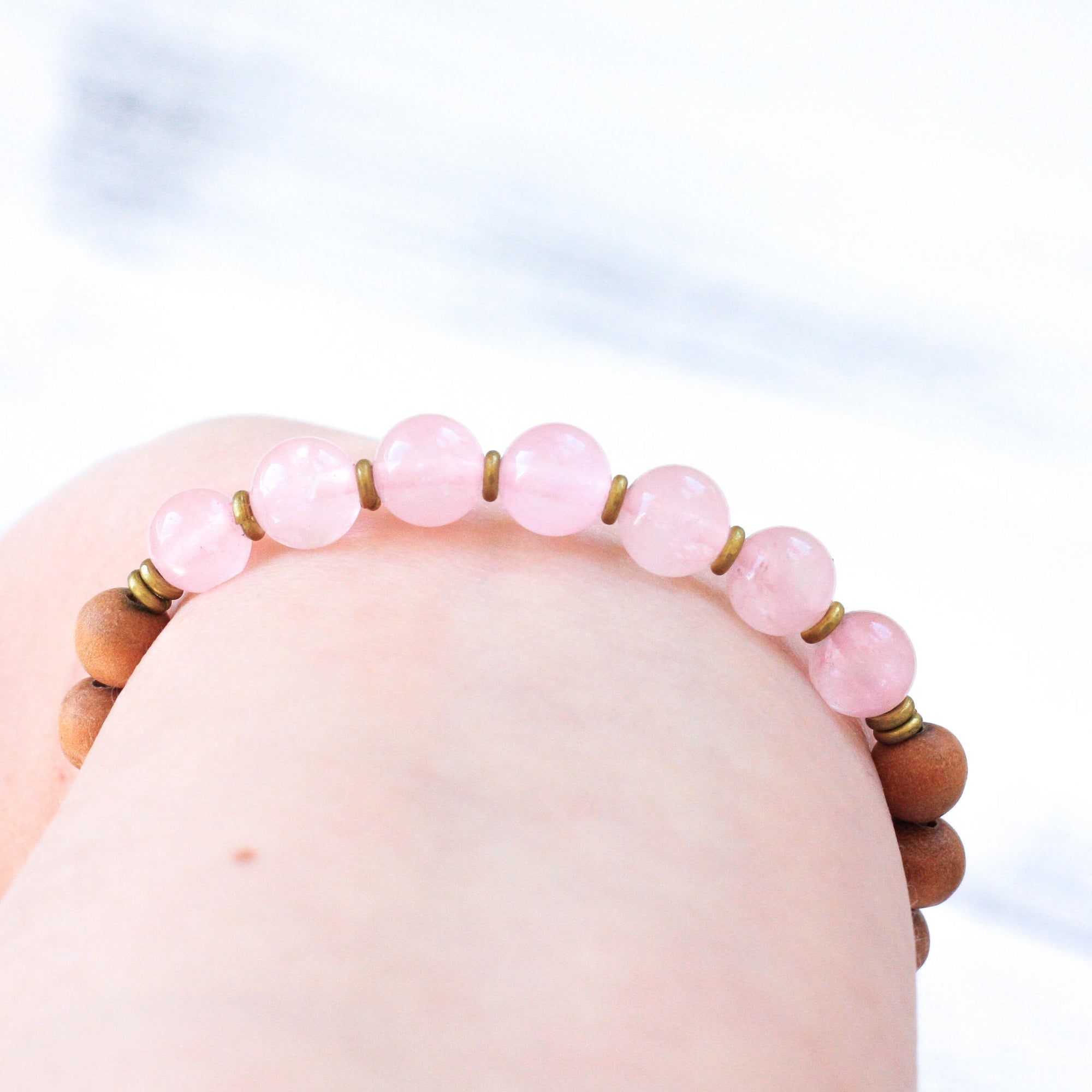 Rose Quartz Sandalwood yoga bracelet, crystal healing jewelry