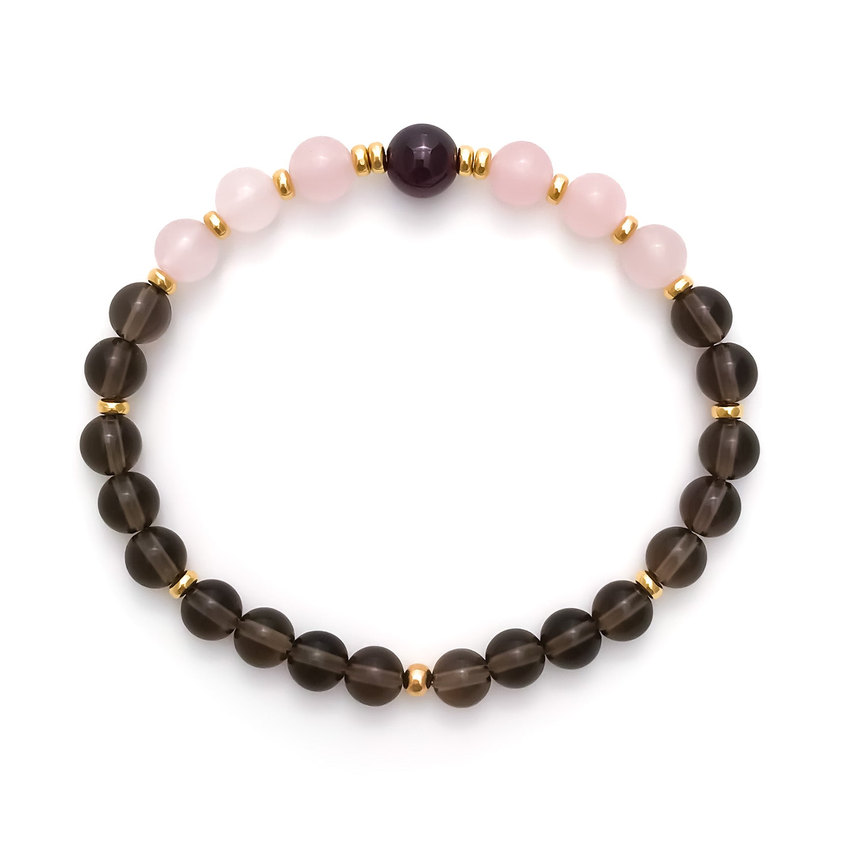 Grounded in Love : Garnet, Rose Quartz & Smoky Quartz Mala Bracelet, handmade crystal jewelry