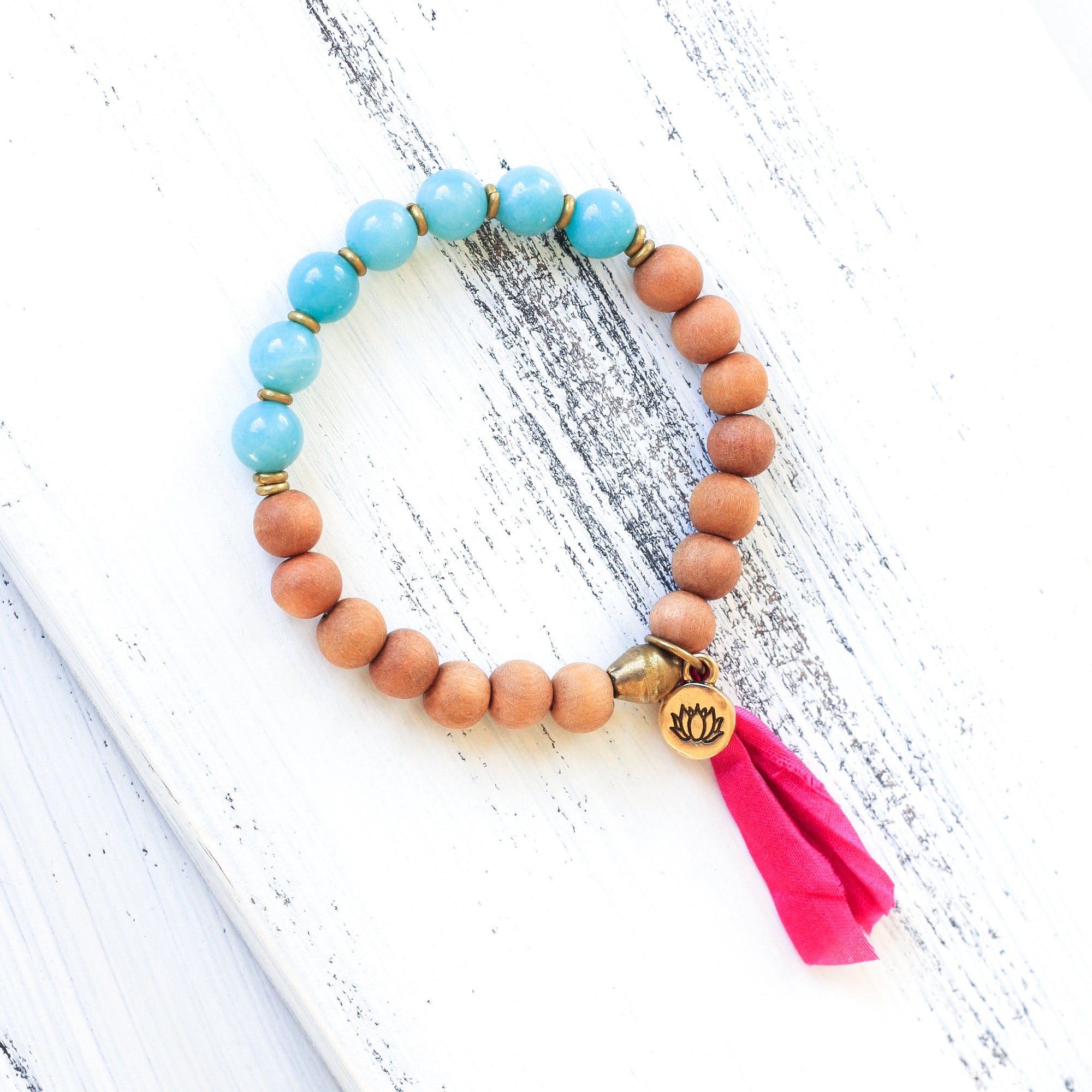 Amazonite Sandalwood yoga bracelet, boho jewelry