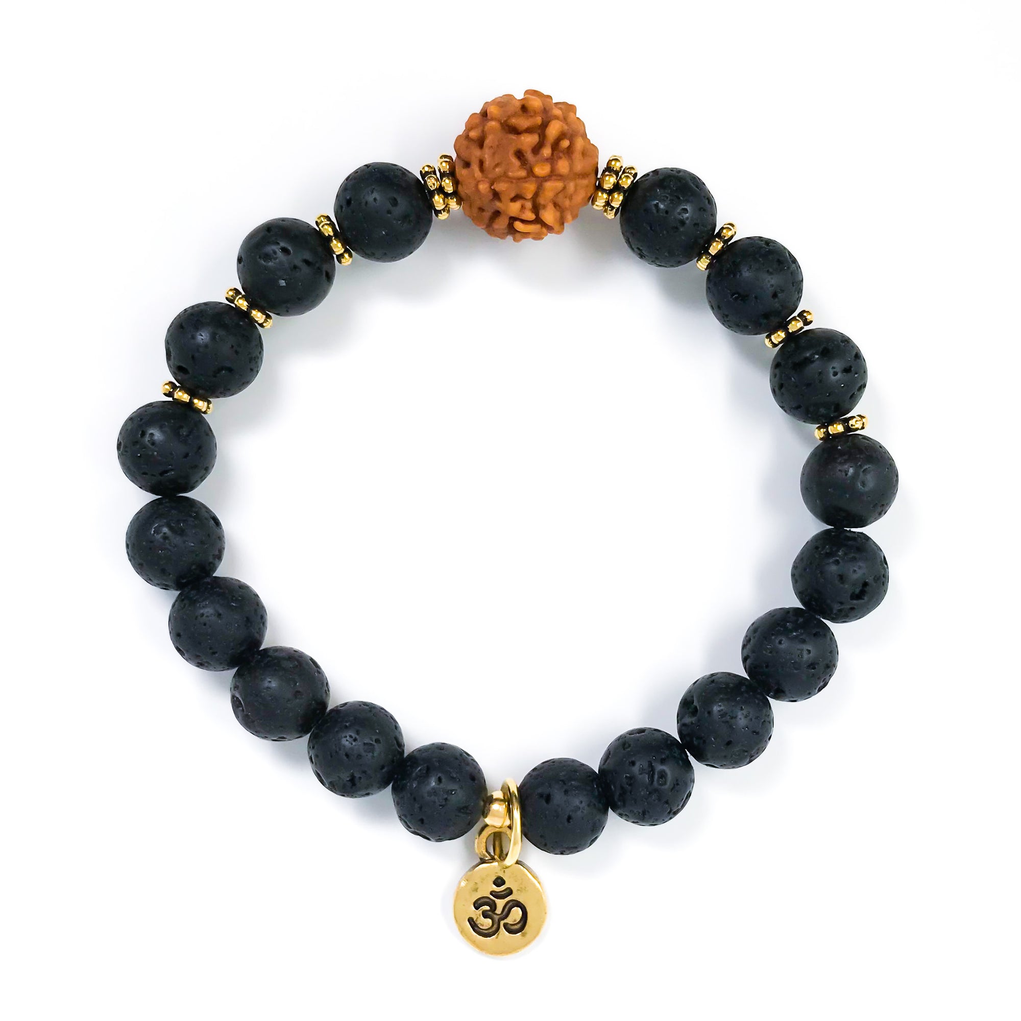Black Lava Stone and Rudraksha Mala Bracelet, Yoga Jewelry for Protection and Calm Mind