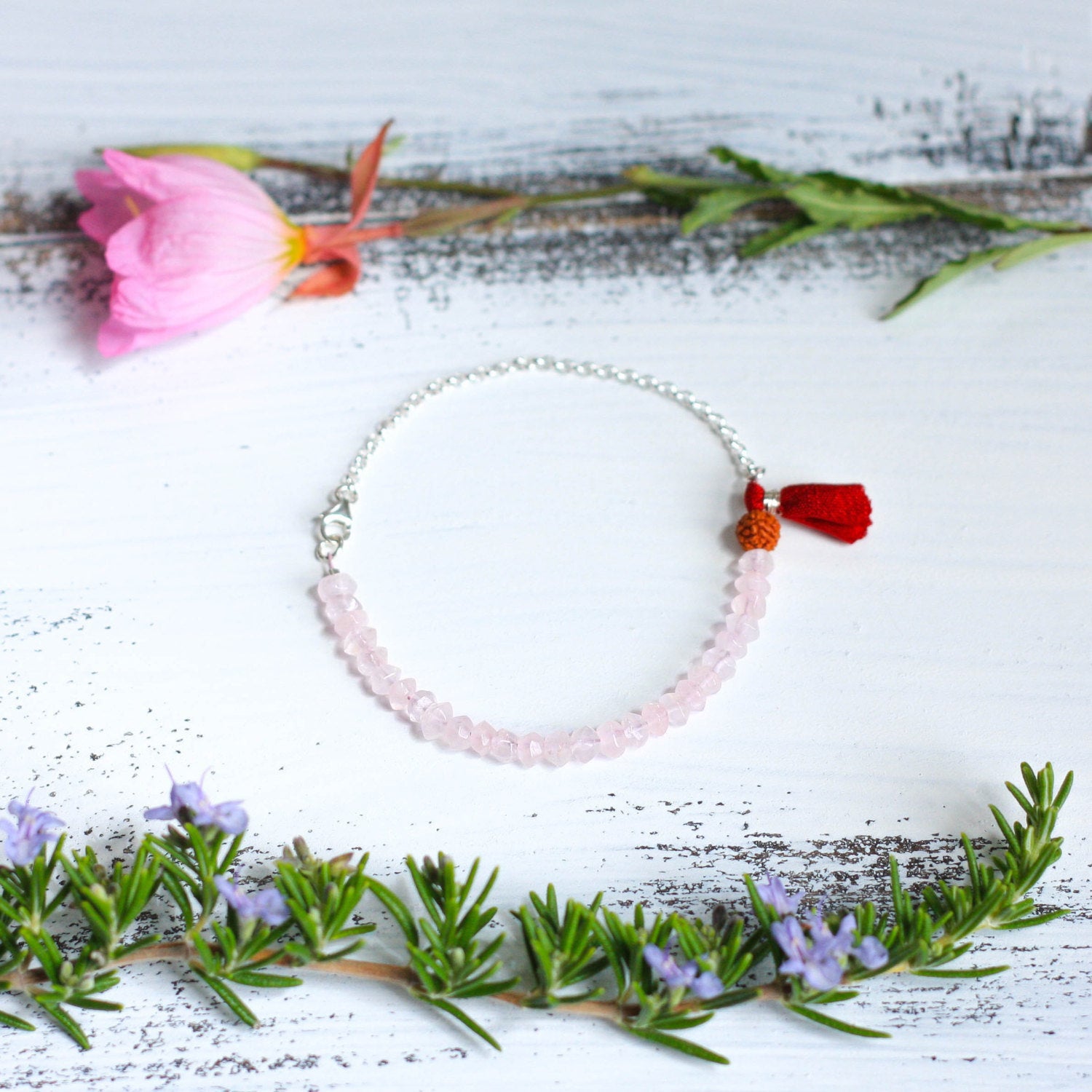 Rose Quartz Yoga Bracelet with Tassel