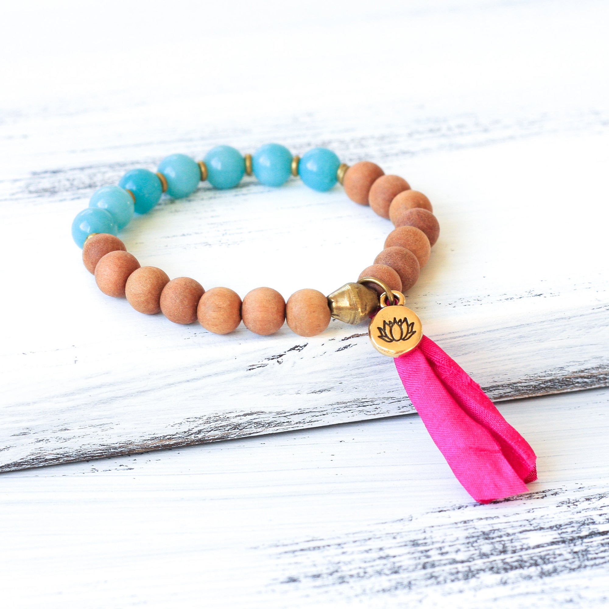 Amazonite Sandalwood boho style bracelet, yoga jewelry