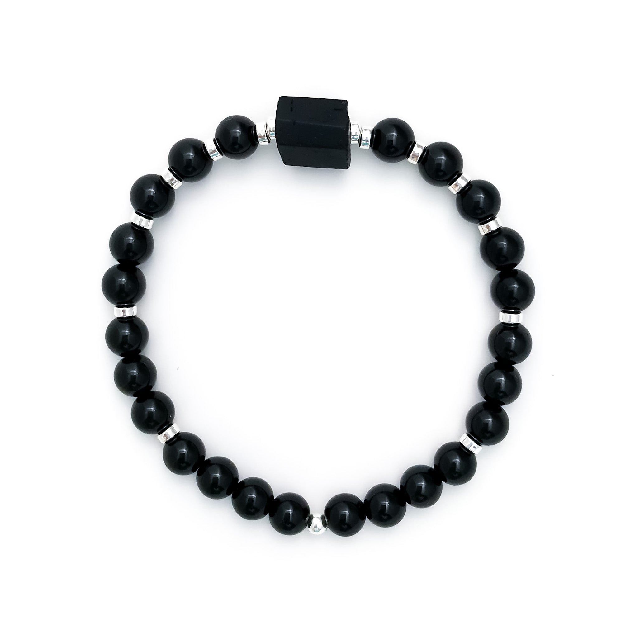 Peace & Protection Black Tourmaline Mala Bracelet with raw Tourmaline focal bead, handmade crystal jewelry
