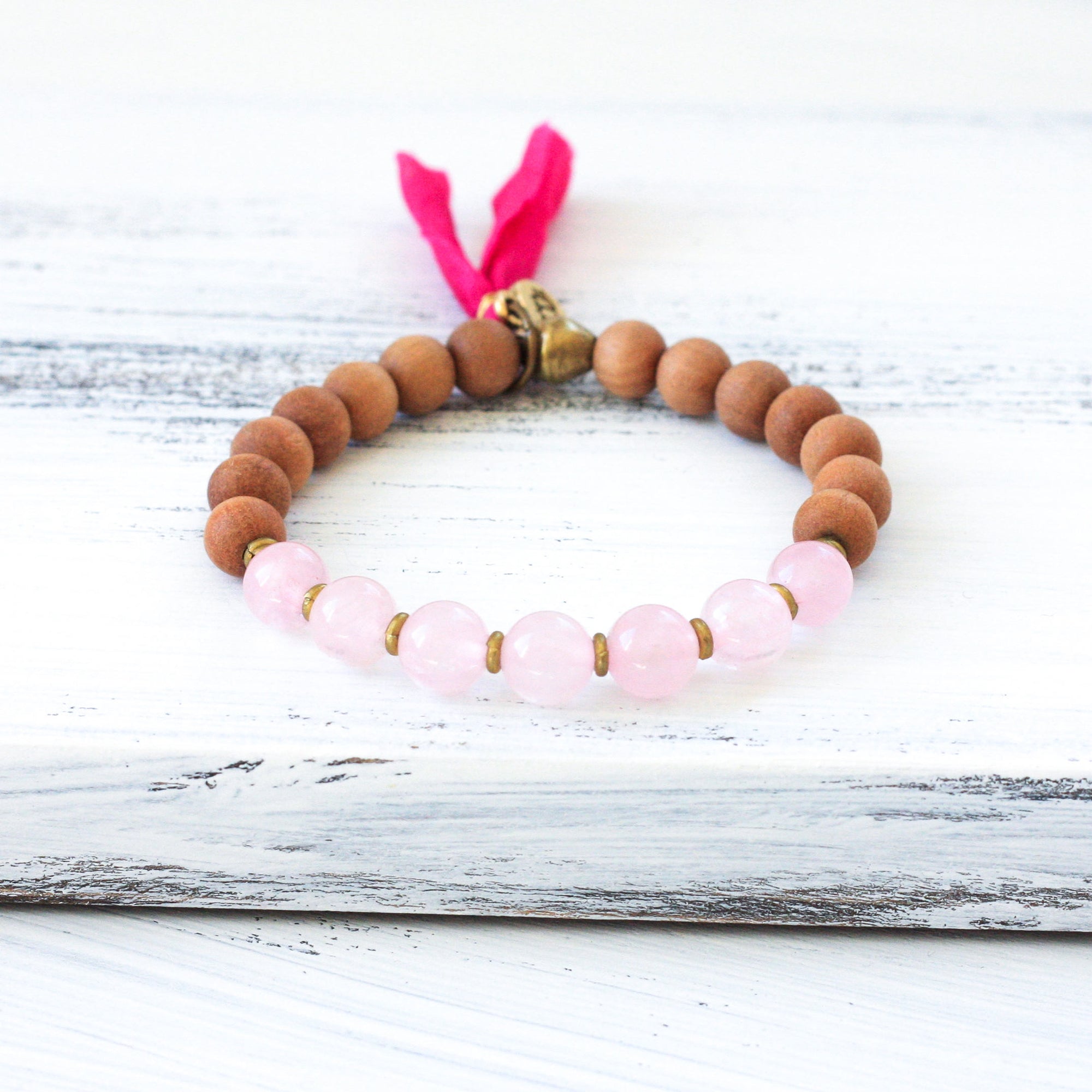 Sandalwood Rose Quartz Rose Quartz Mala Bracelet, yoga jewelry