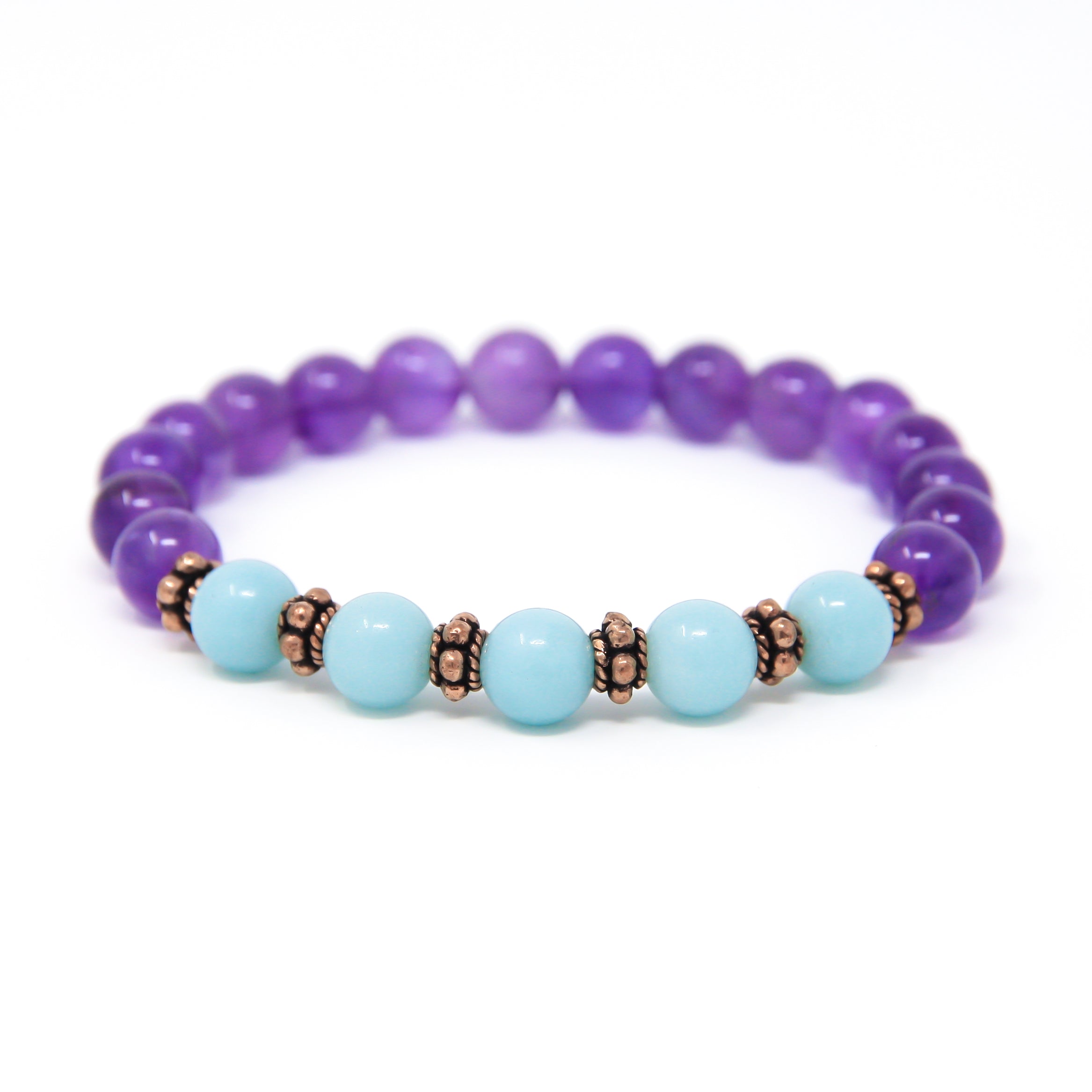 Amethyst Amazonite Mala Bead Bracelet, yoga jewelry