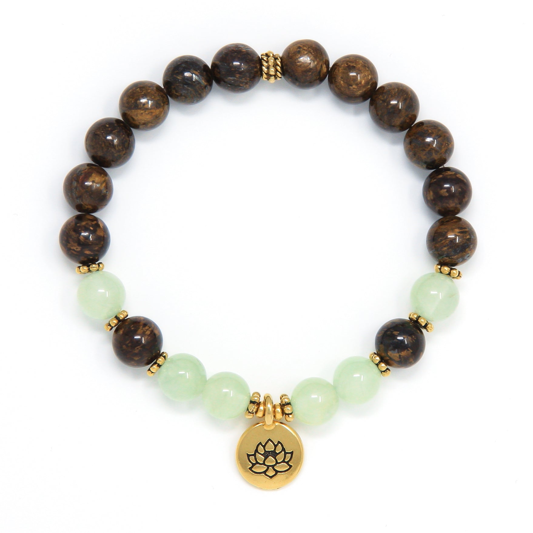 Bronzite Prehnite Mala Bracelet, crystal healing jewelry