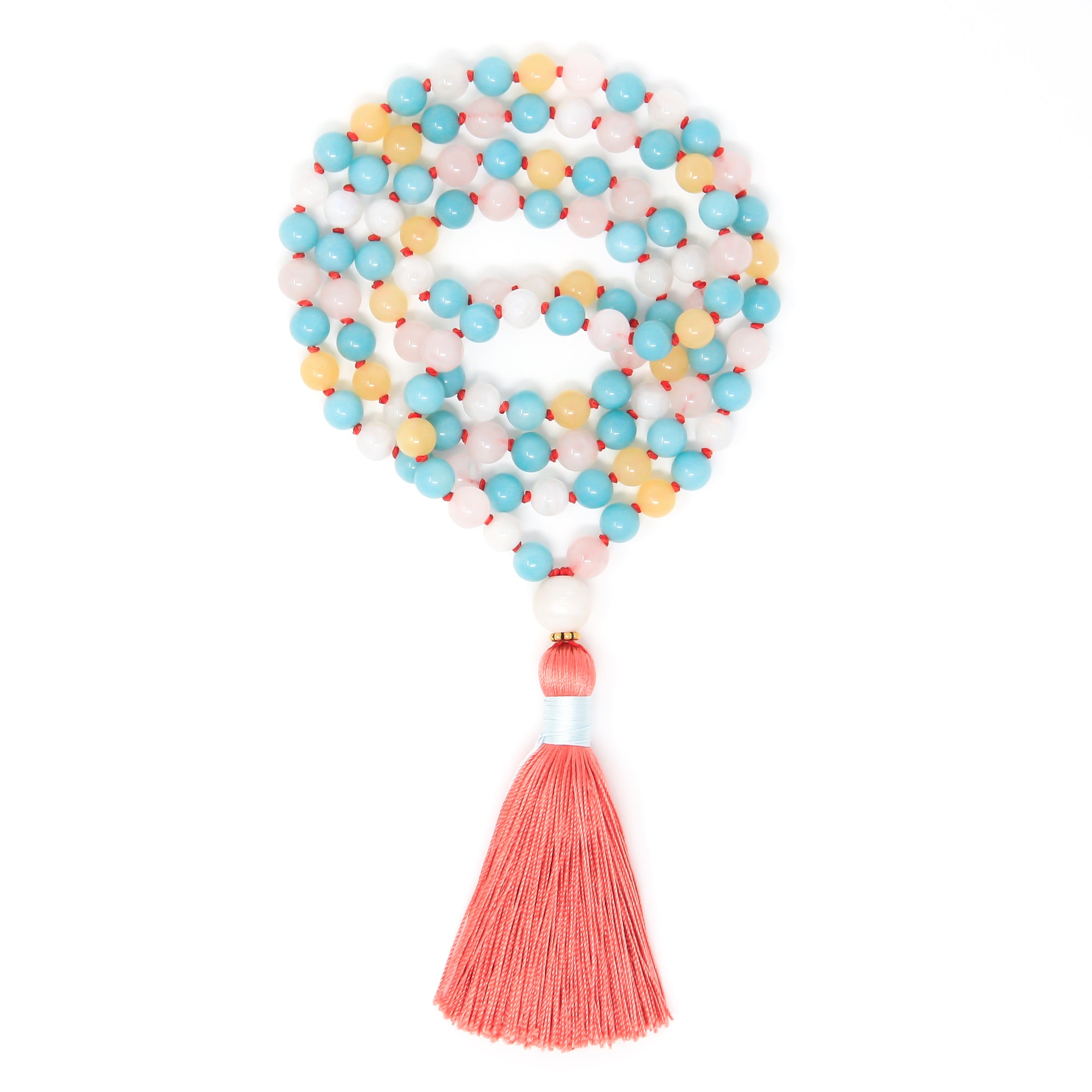 Amazonite, Moonstone, Rose Quartz, Calcite mala prayer beads, yoga jewelry