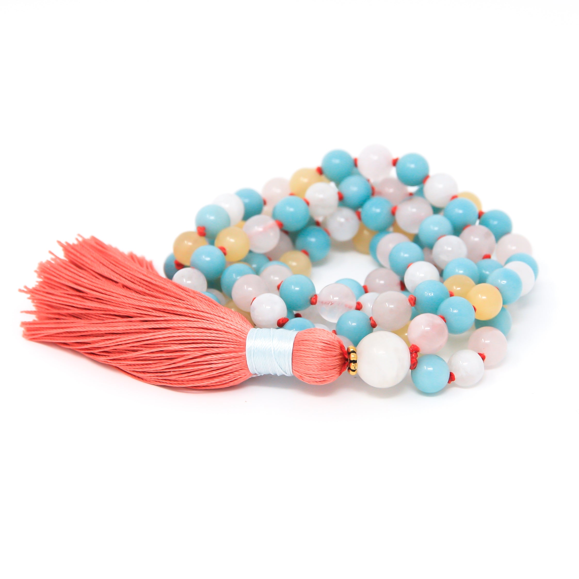 108 mala beads, Amazonite, Moonstone, Rose Quartz, Calcite