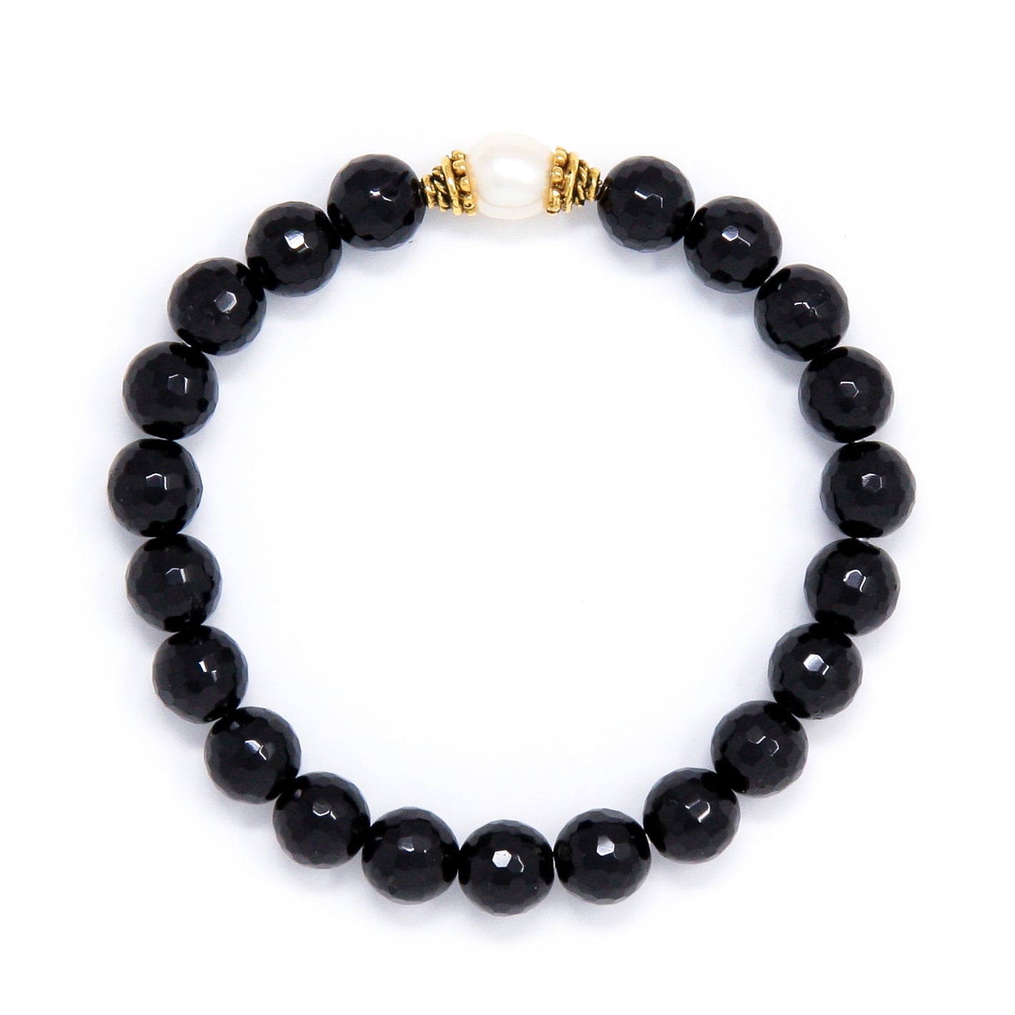 Black Tourmaline Mala Bracelet with Pearl, spiritual jewelry