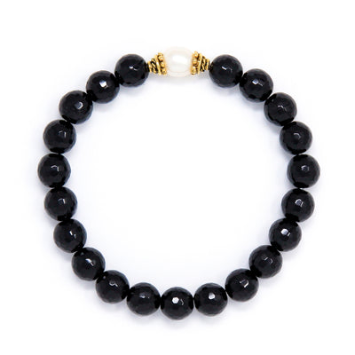 Black Tourmaline Mala Bracelet with Pearl, spiritual jewelry