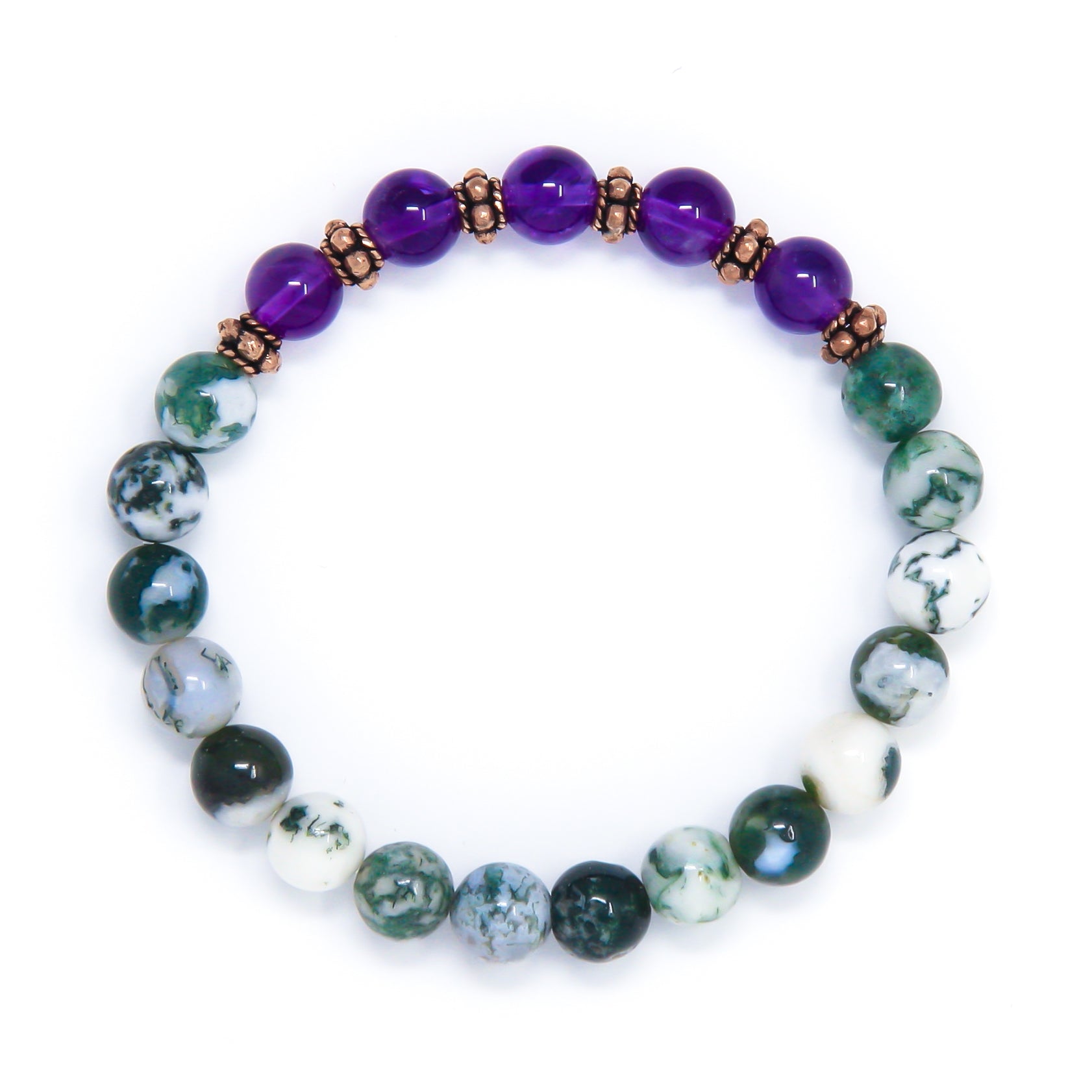 Tree Agate Amethyst wrist mala beads, yoga jewelry