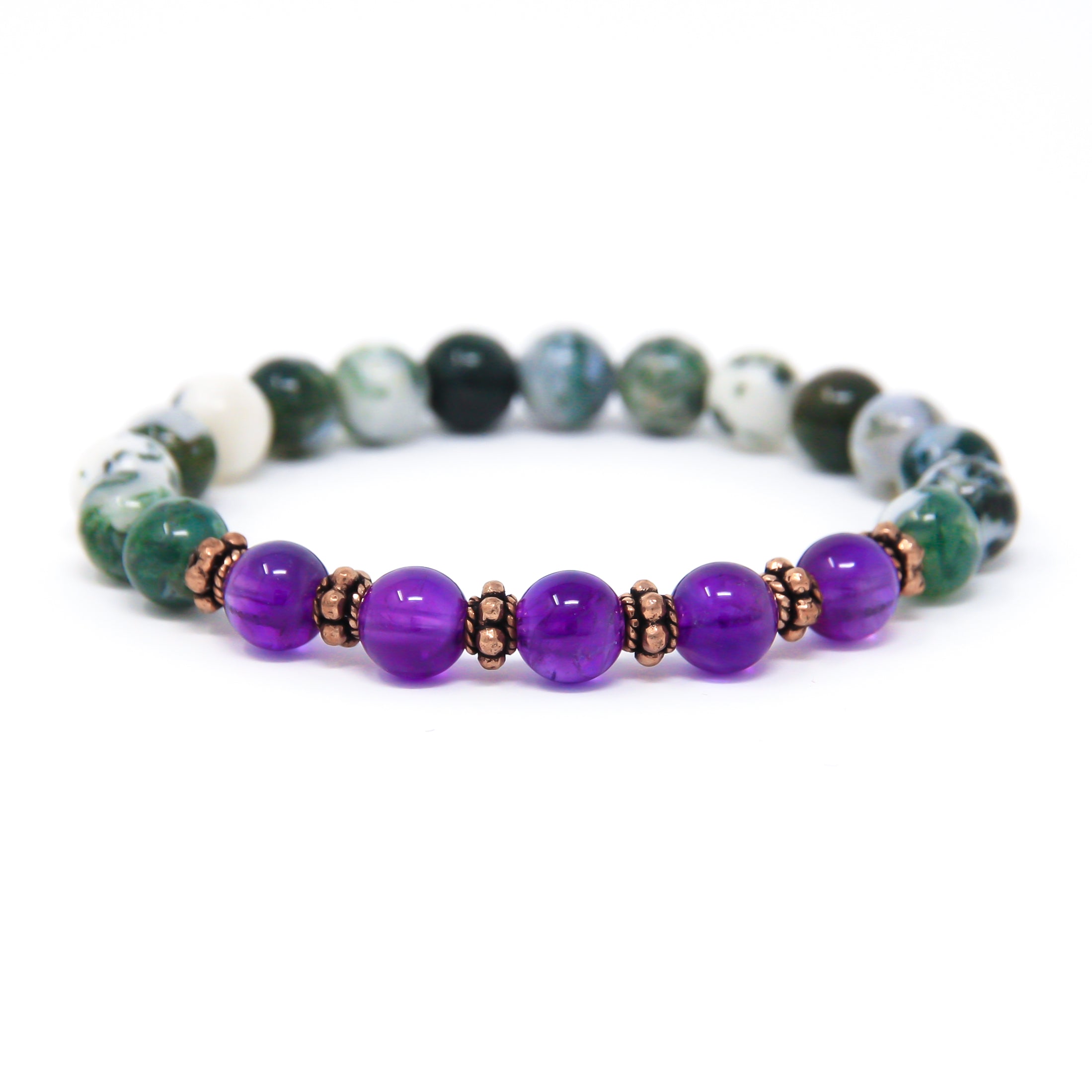 Tree Agate Amethyst Mala Bracelet, crystal healing jewelry