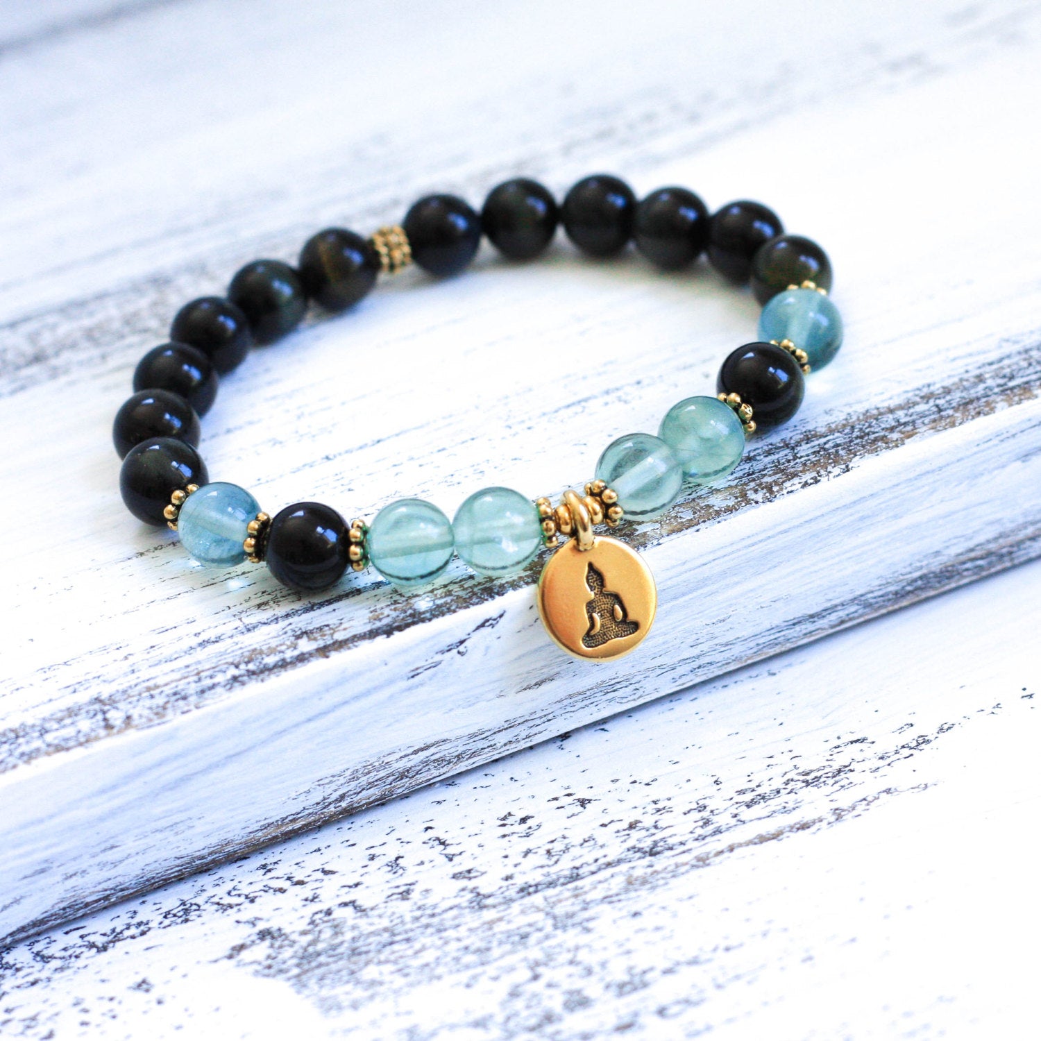 Blue Tiger's Eye and Fluorite boho bracelet