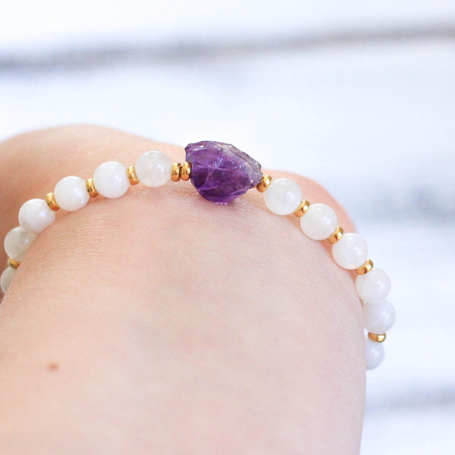 Amethyst chunk boho bracelet, handmade jewelry