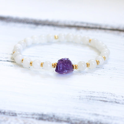 Moonstone Raw Amethyst Mala Bracelet, yoga jewelry