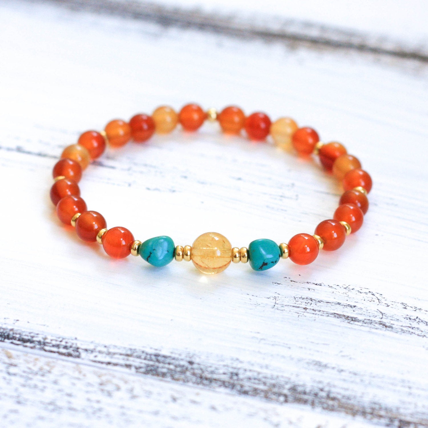 Carnelian Turquoise Citrine Mala Bead Bracelet, yoga jewelry
