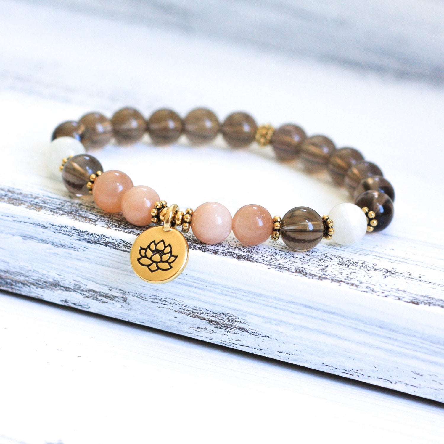 Smoky Quartz Sunstone yoga bracelet, handmade jewelry