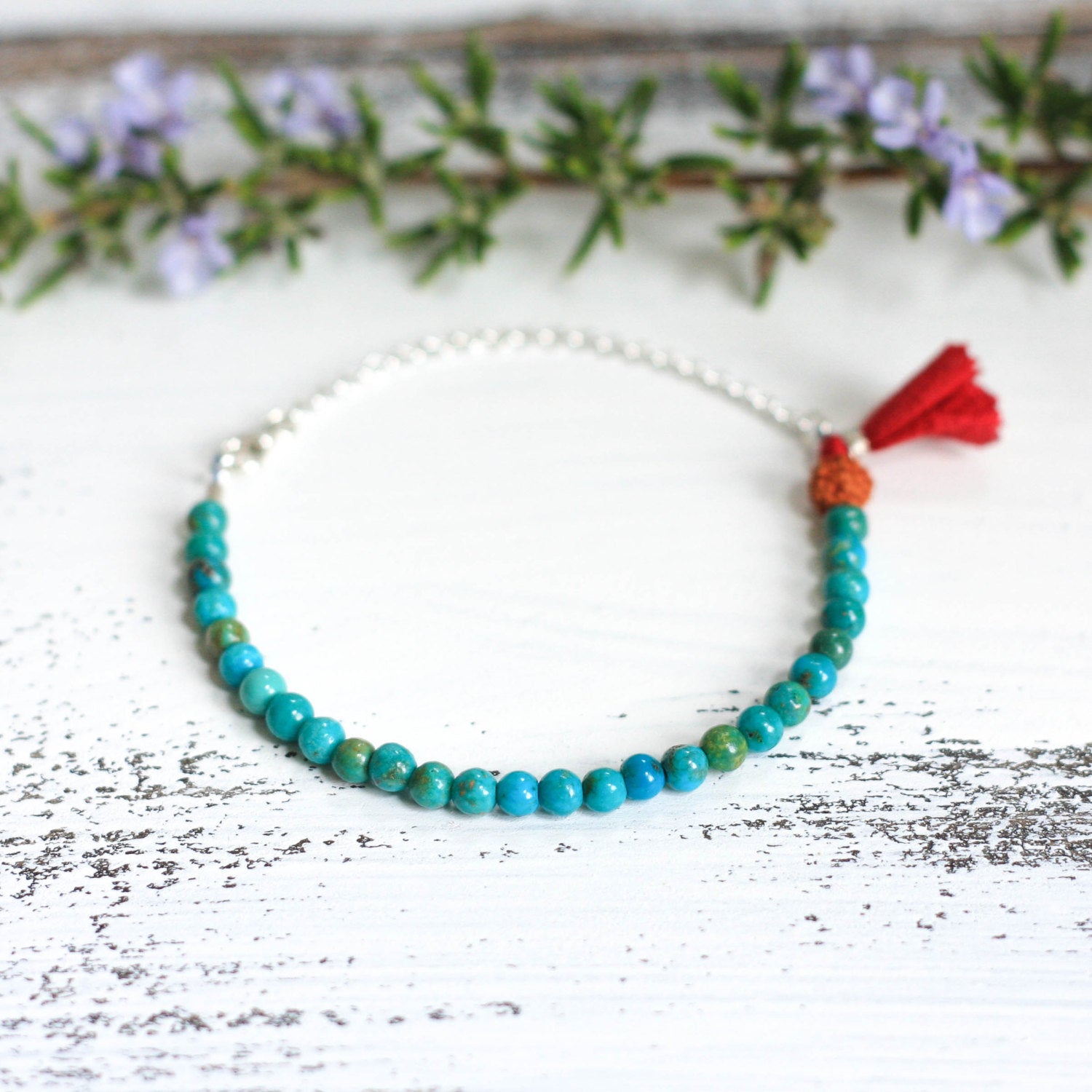 Turquoise beaded bracelet, yoga jewelry