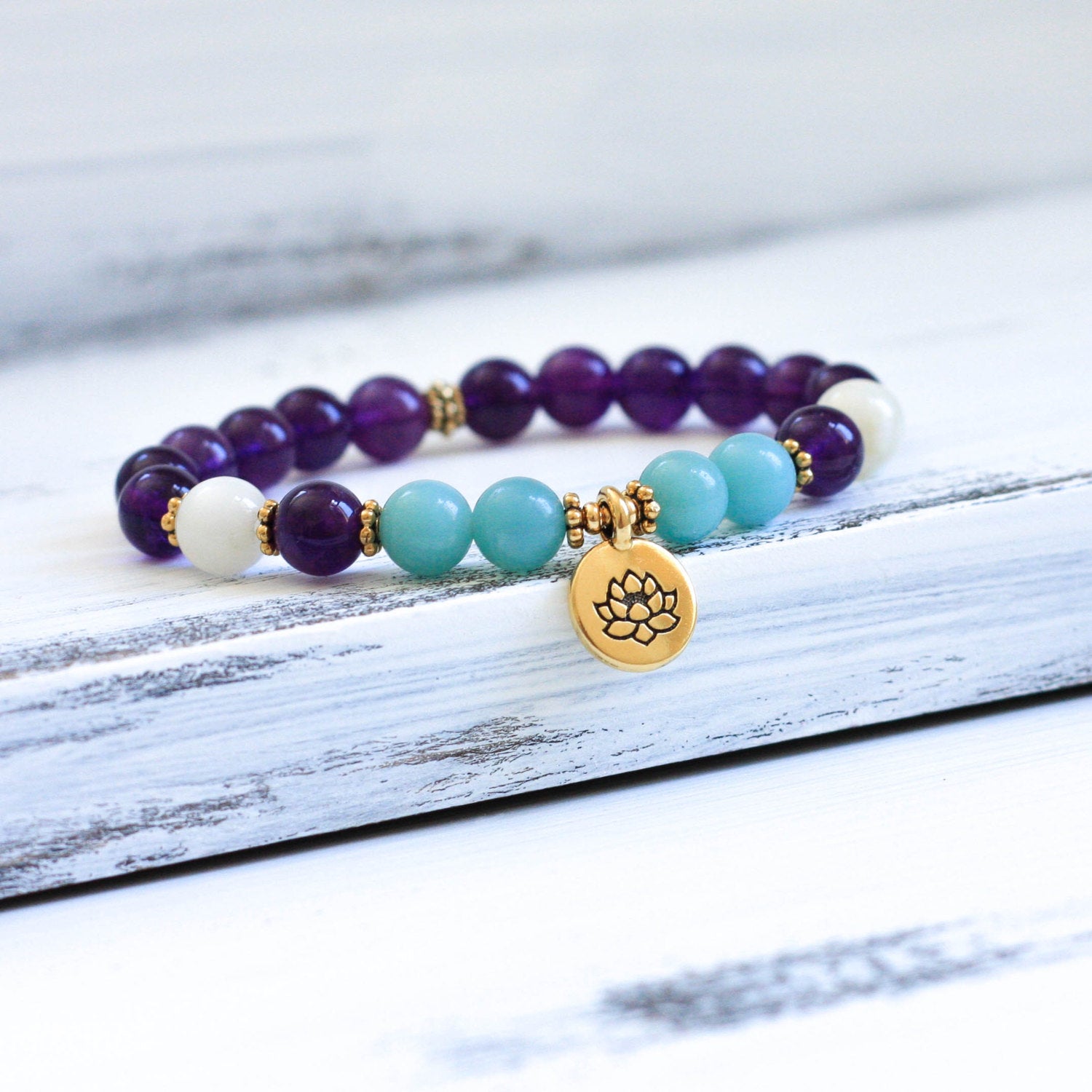 Amethyst Amazonite Mala Bracelet