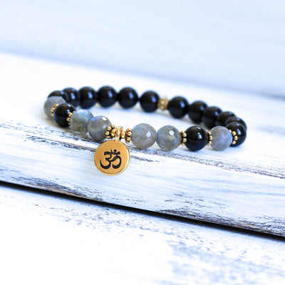 Black Tourmaline Labradorite Mala Bracelet