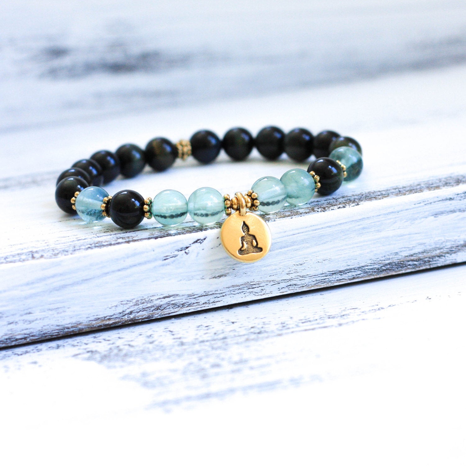 Blue Tiger's Eye and Fluorite yoga bracelet