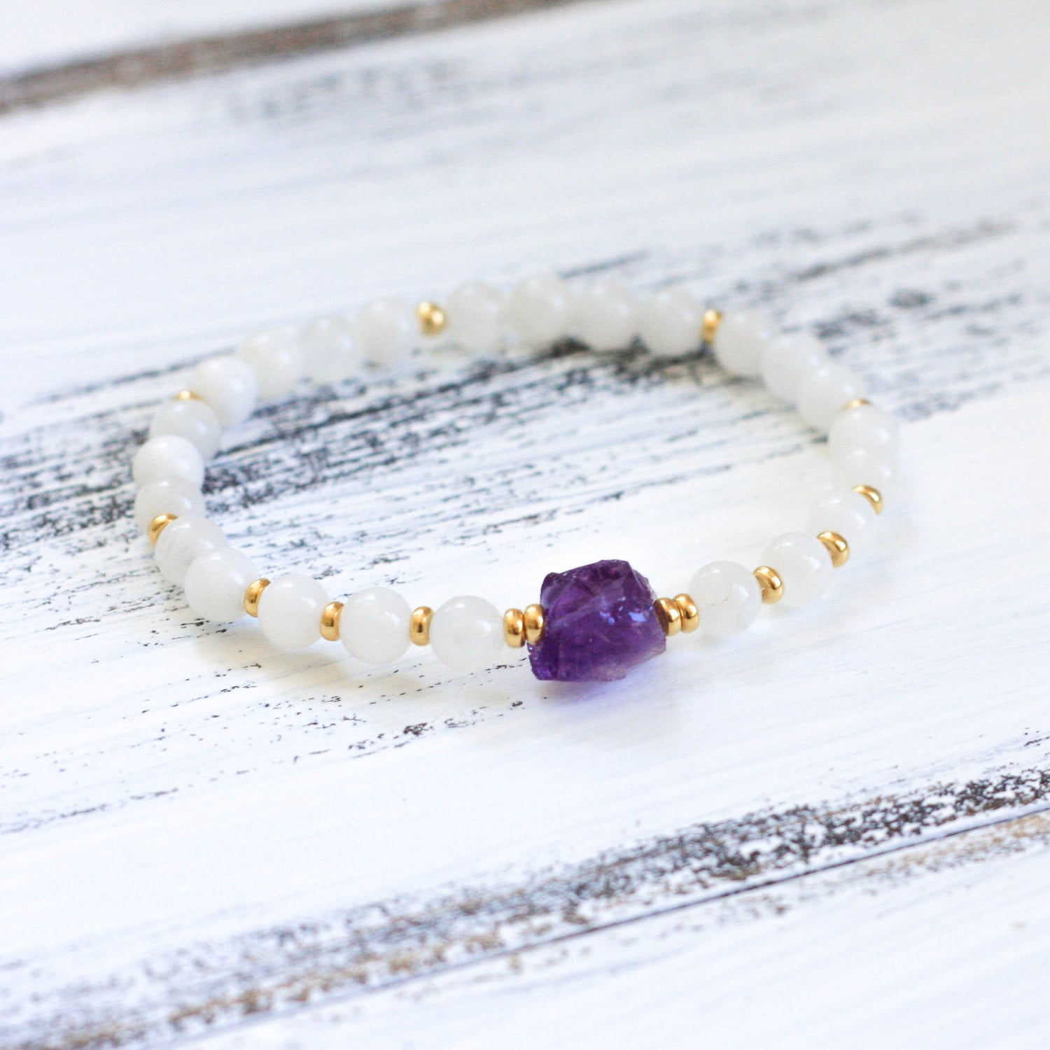 Amethyst Moonstone wrist mala beads, buddhist jewelry