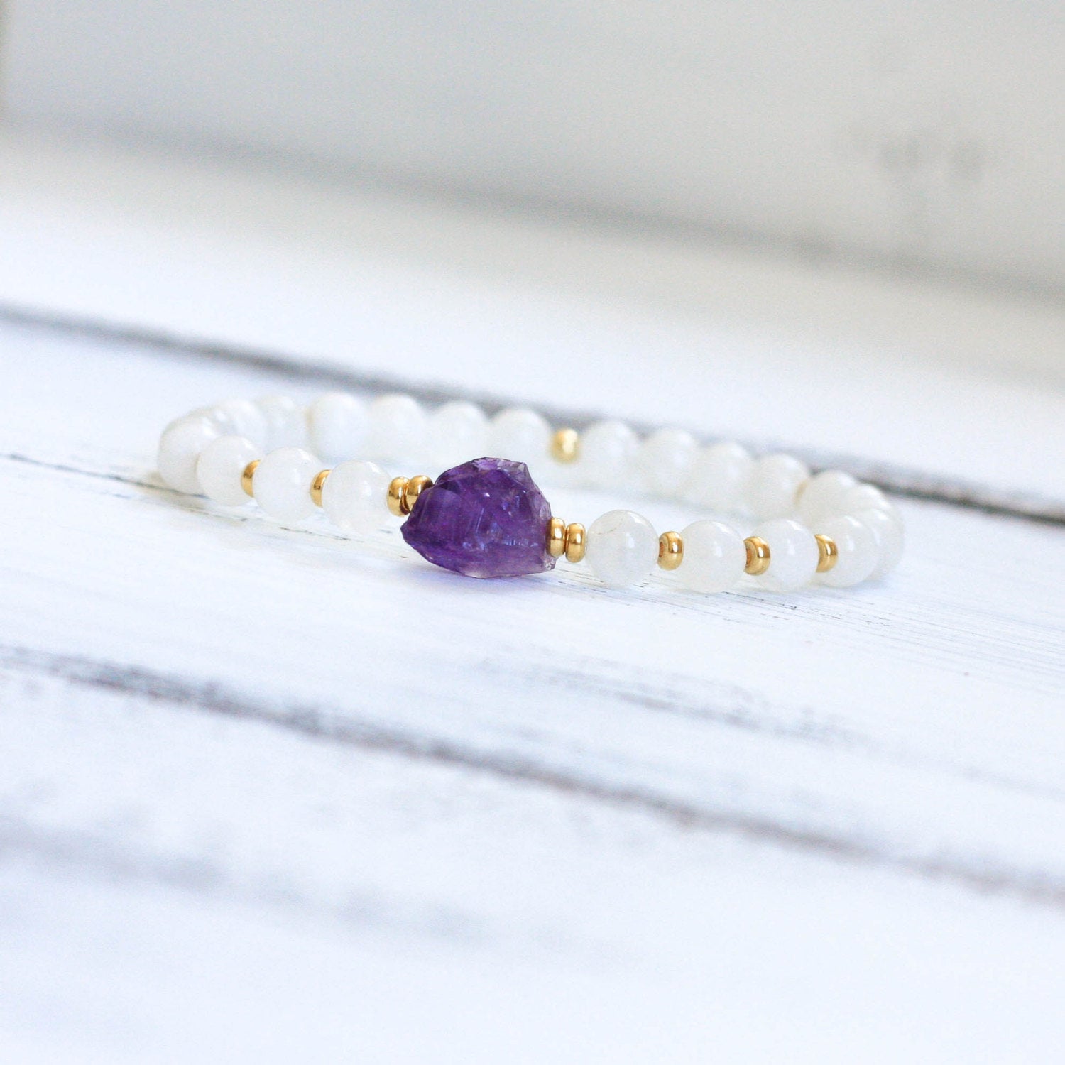 Raw Amethyst Moonstone bracelet, healing jewelry
