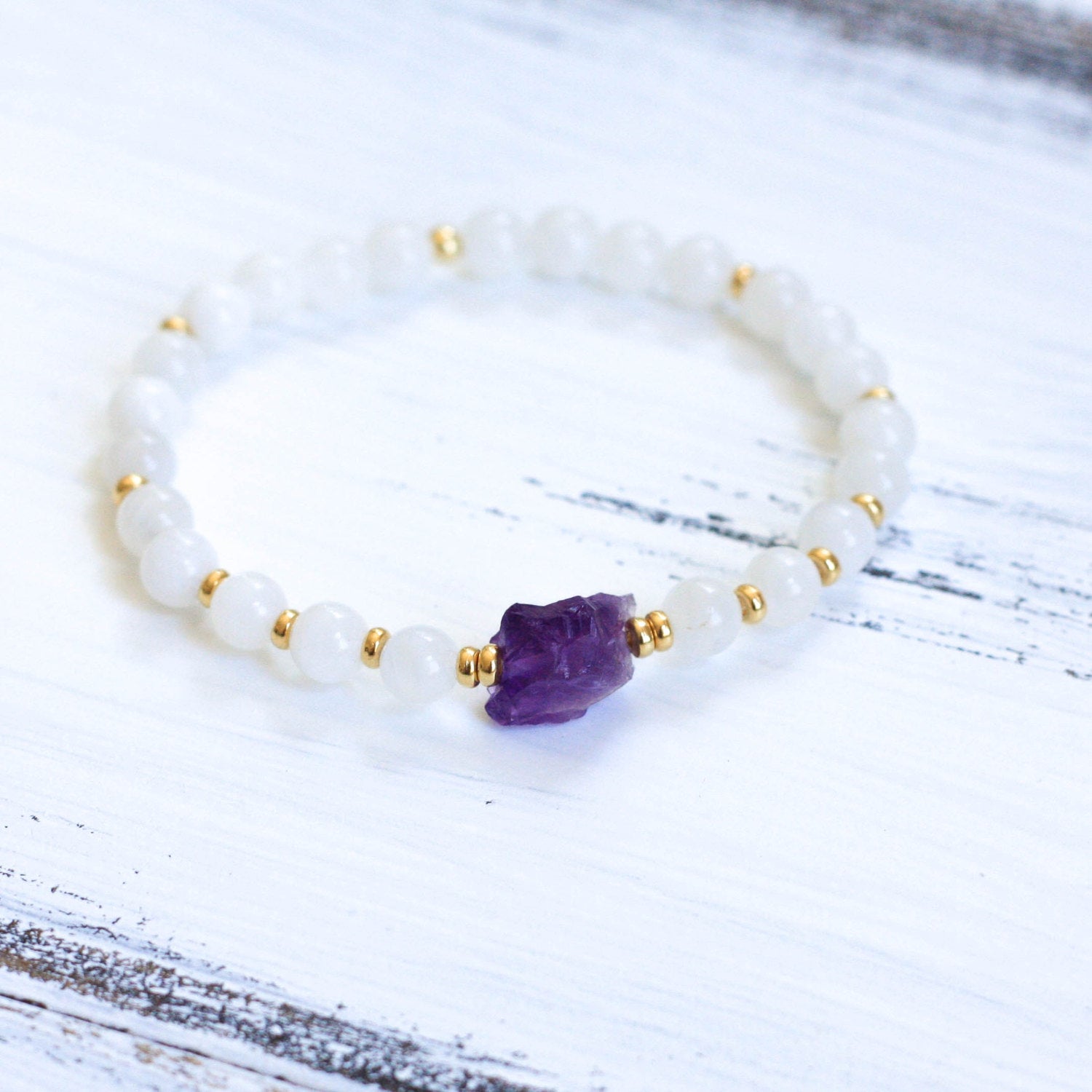 Amethyst Moonstone mala bracelet, spiritual jewelry