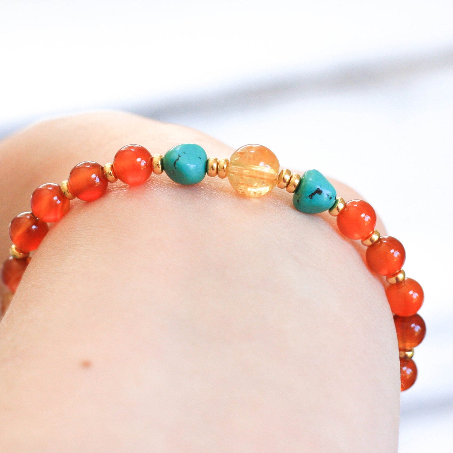 Citrine Turquoise Mala Bracelet, wrist mala beads