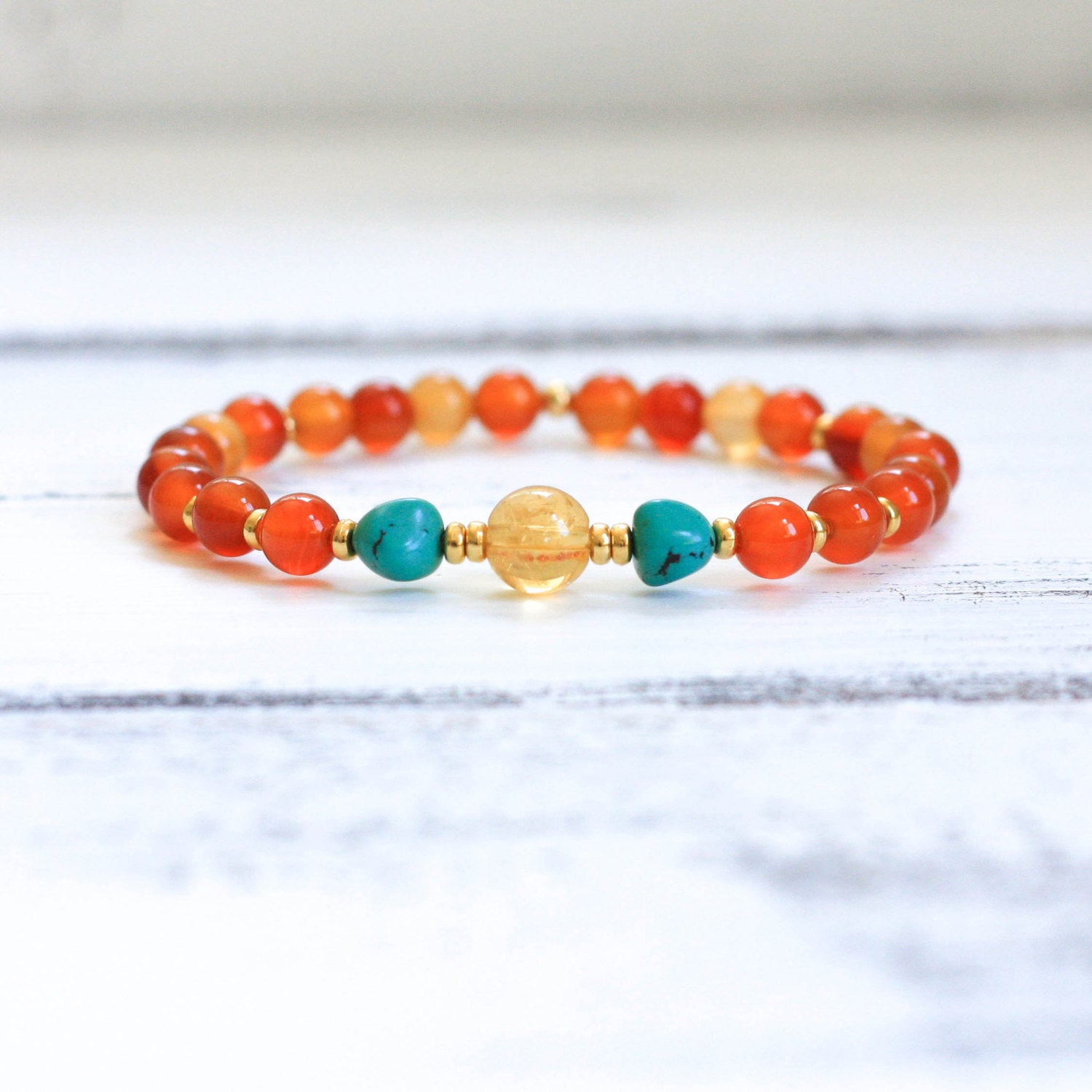 Carnelian Turquoise Citrine yoga bracelet, boho jewelry