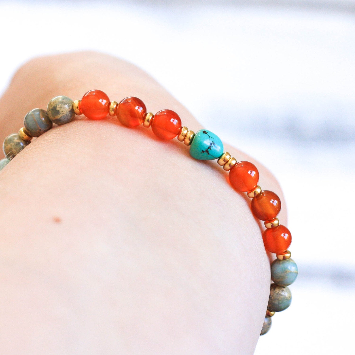 aqua terra jasper carnelian turquoise yoga bracelet