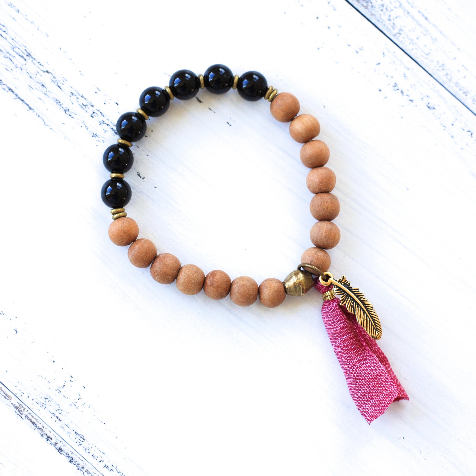 black onyx sandalwood yoga bracelet