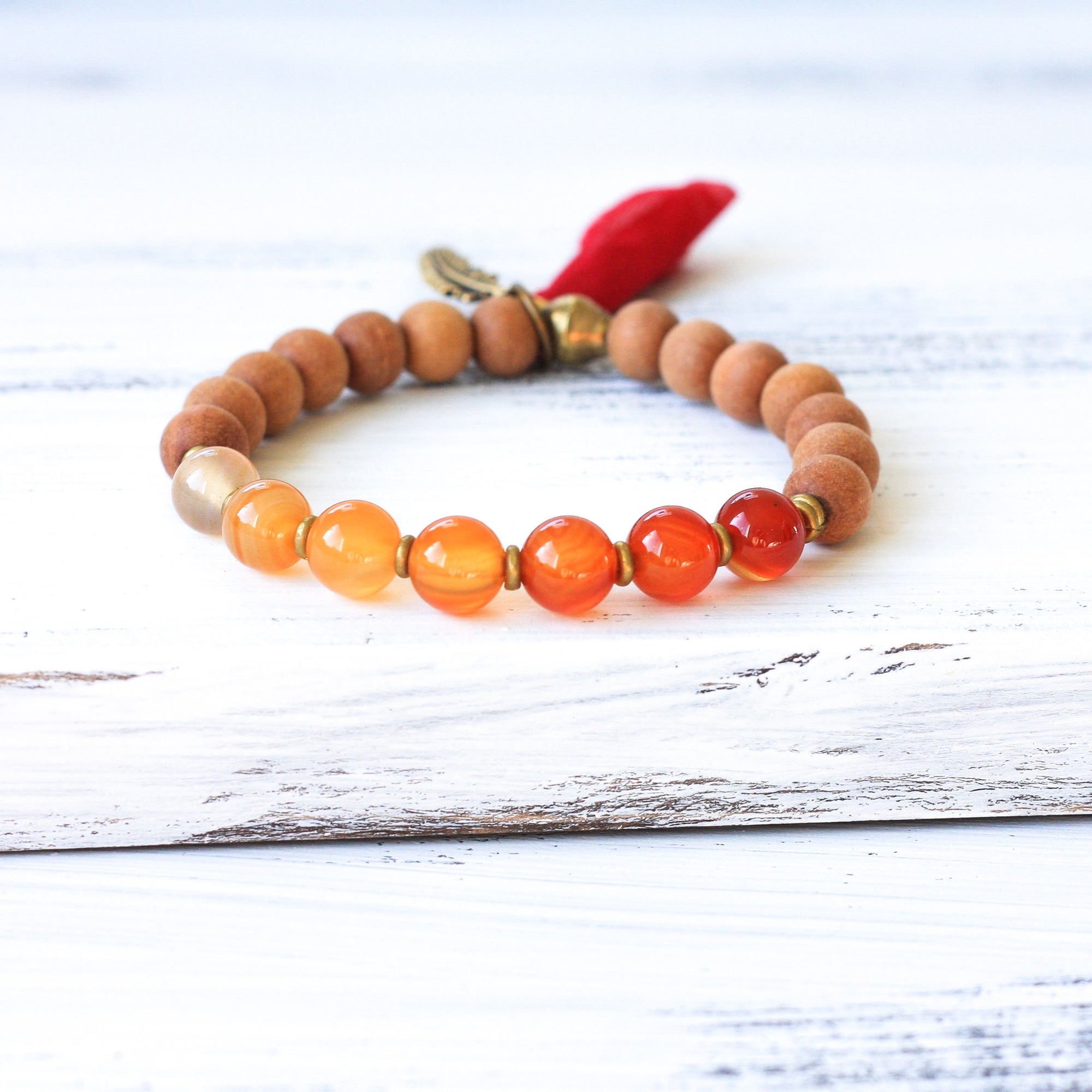 Carnelian Sandalwood wrist Mala beads