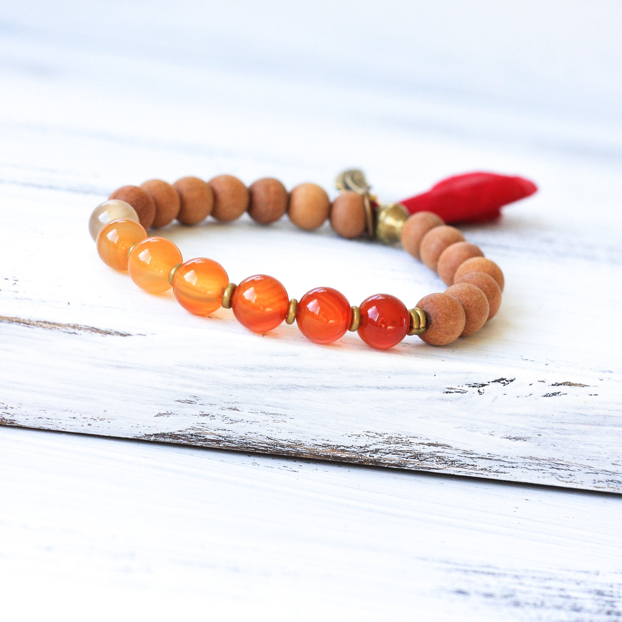Ombré Carnelian Sandalwood Mala Bracelet