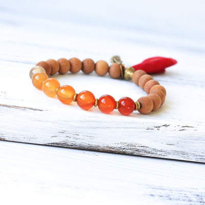 Ombré Carnelian Sandalwood Mala Bracelet