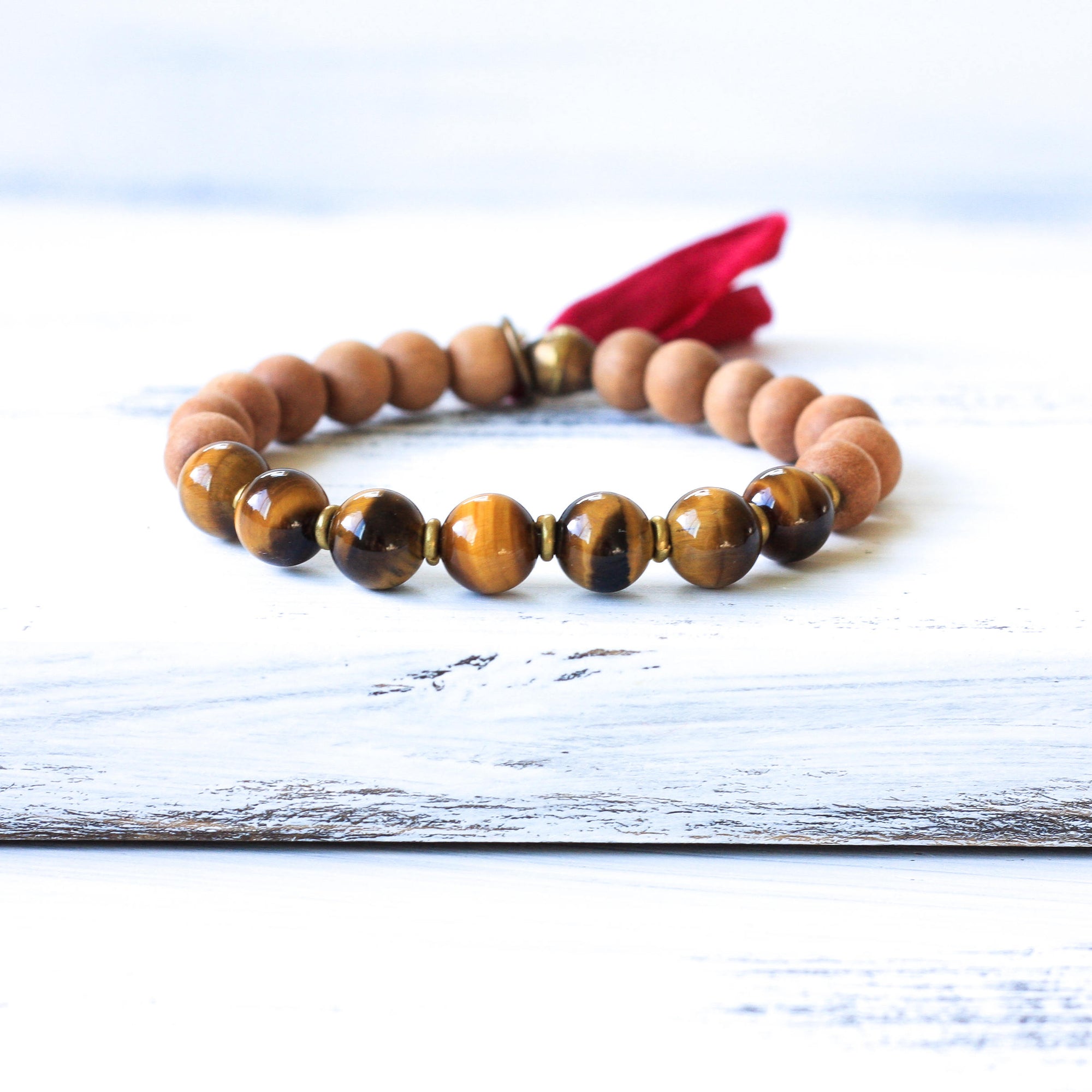 Tiger’s Eye Sandalwood Mala Bracelet, boho jewelry