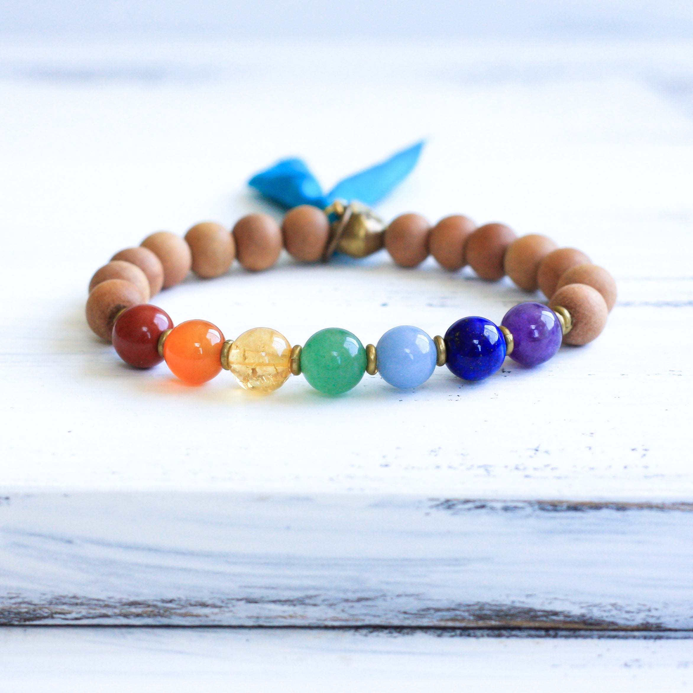 7 Chakra Sandalwood Mala Bracelet with Tassel