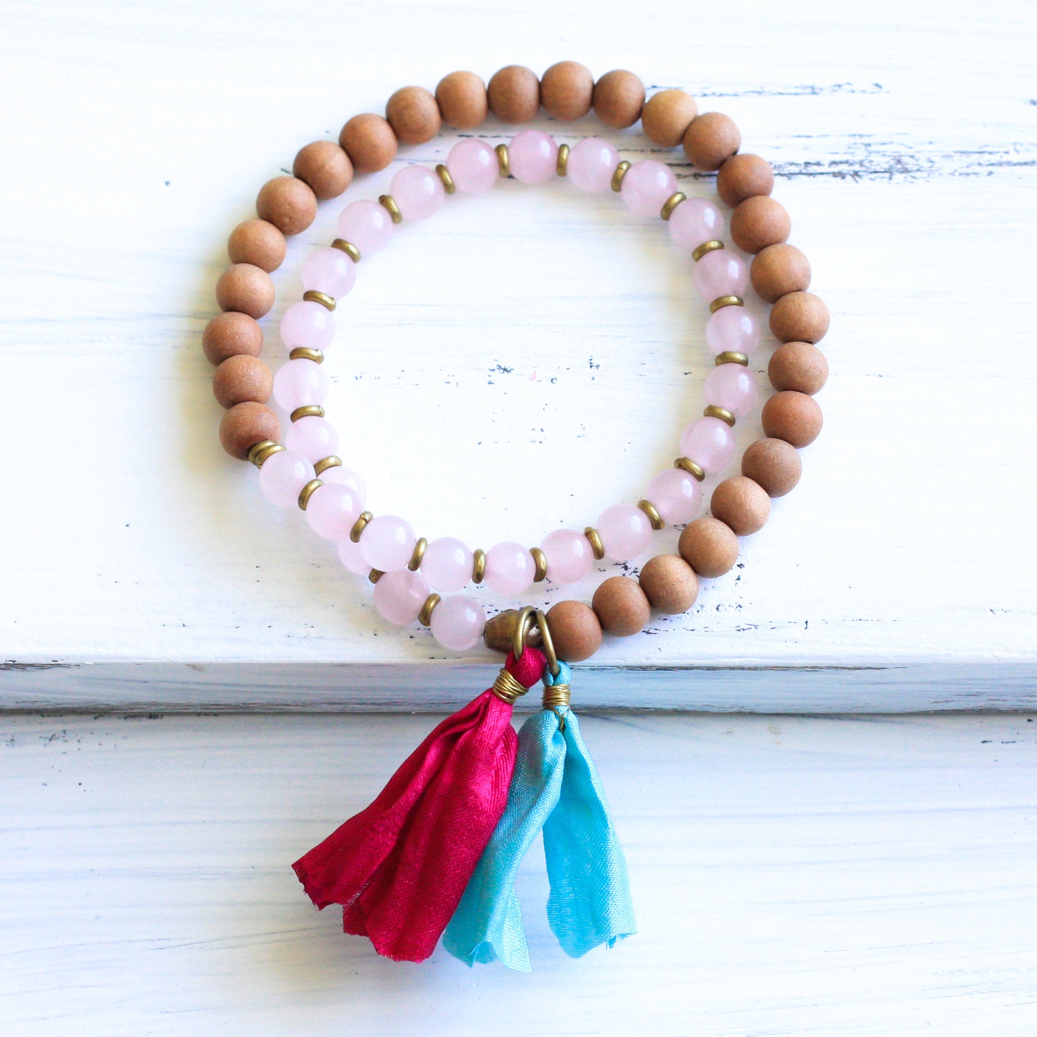 Rose Quartz Sandalwood Bracelet, boho jewelry