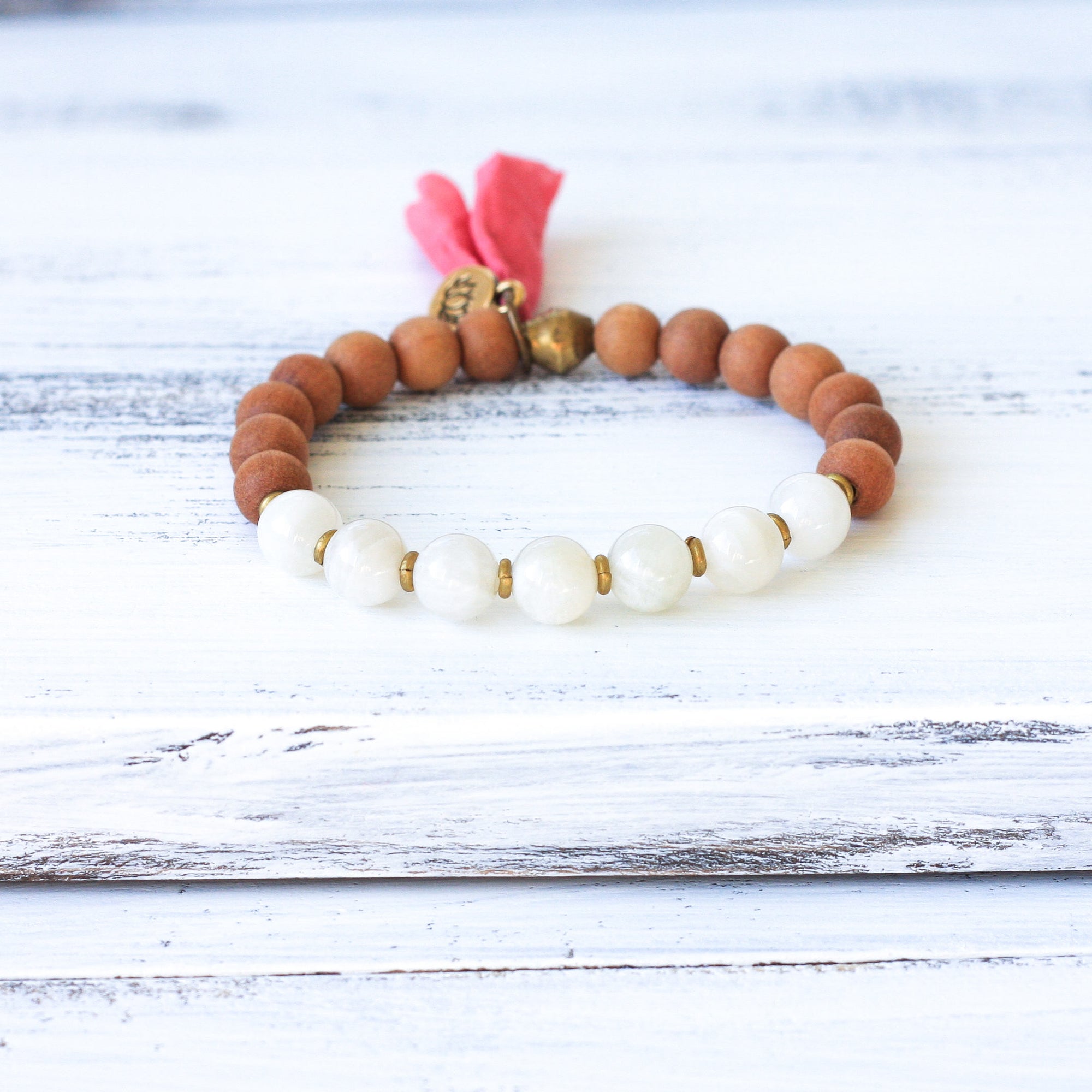 Sandalwood Moonstone boho bracelet, handmade jewelry