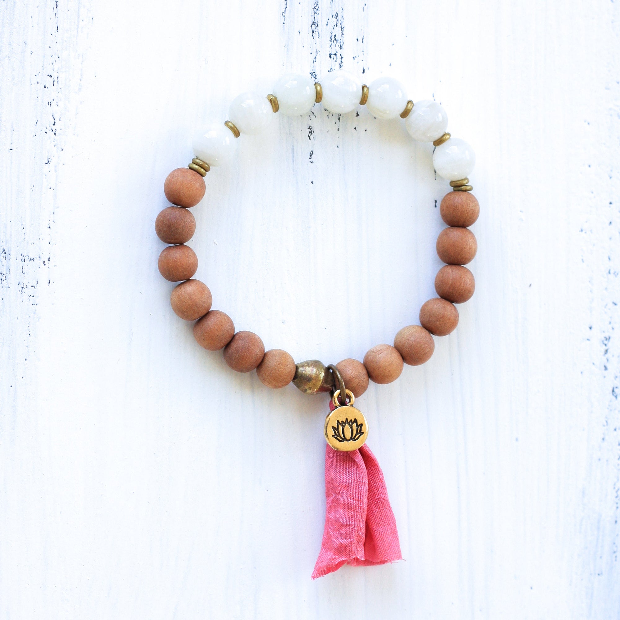 Moonstone Sandalwood prayer bracelet, bohemian jewelry