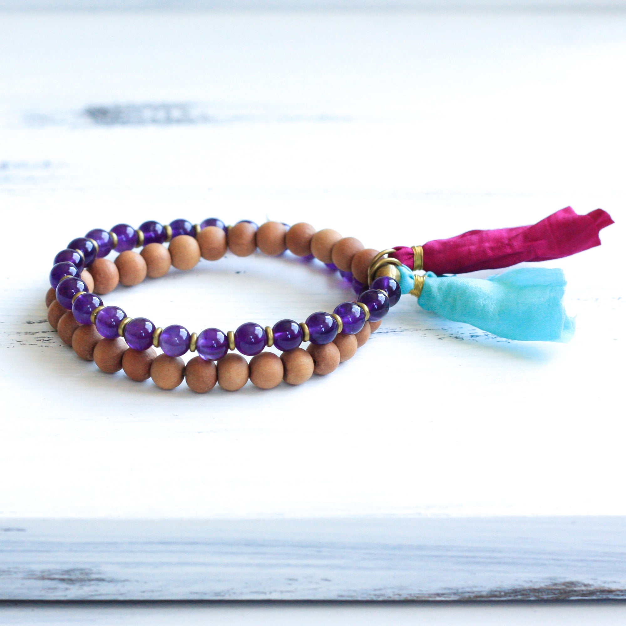 sandalwood amethyst boho style bracelet