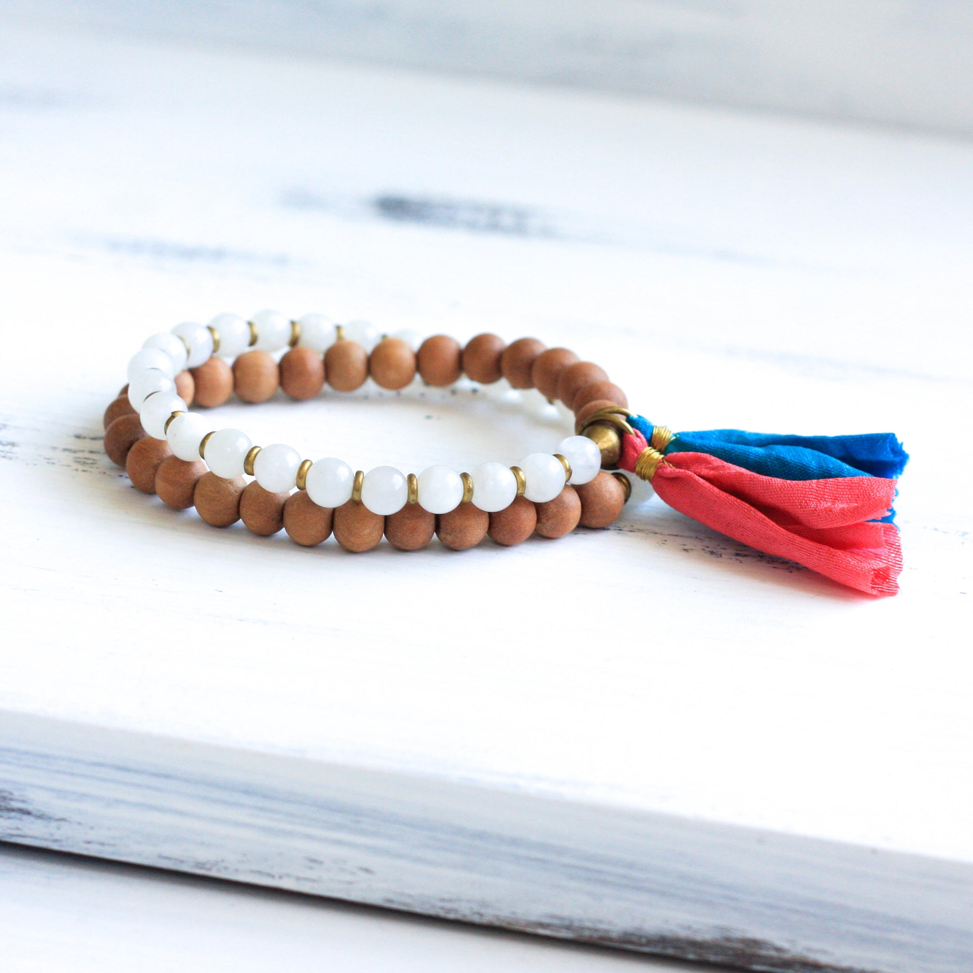 Sandalwood Moonstone yoga bracelet, buddhist jewelry