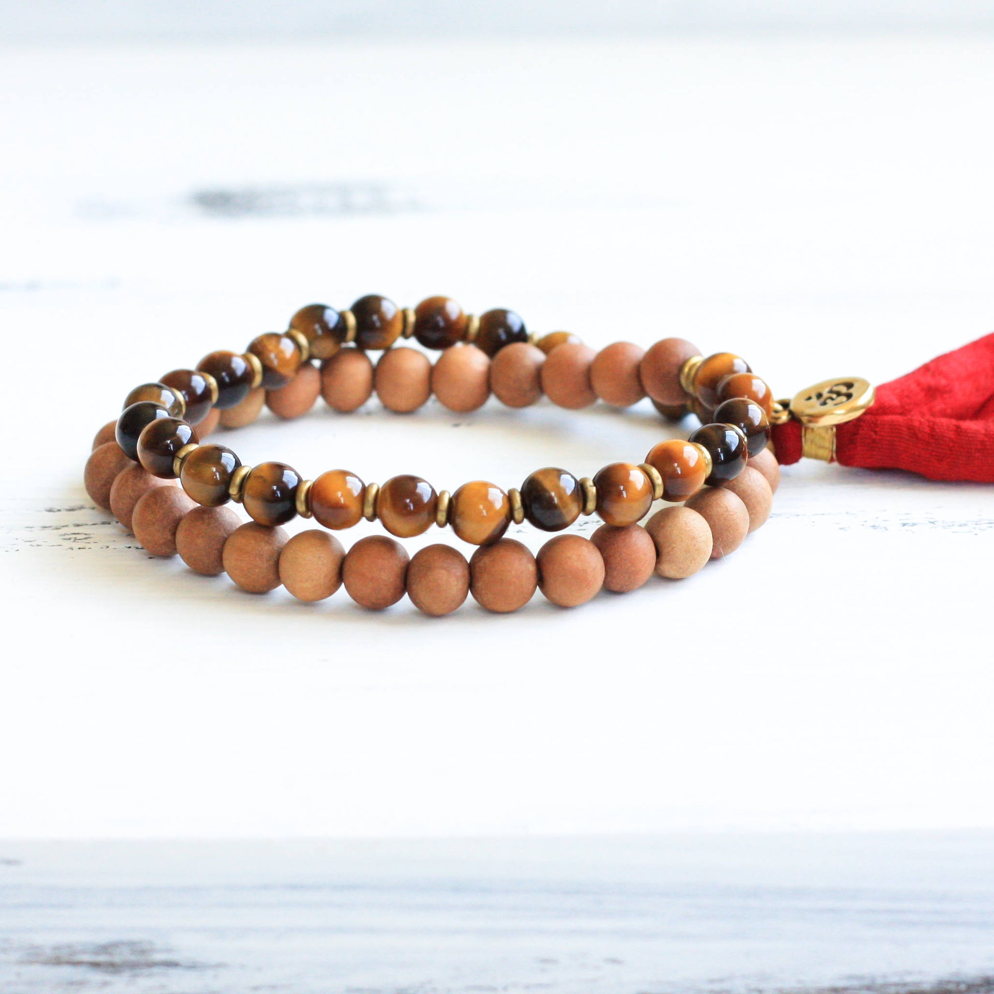 Sandalwood Tiger’s Eye Mala Bead Bracelet, buddhist jewelry