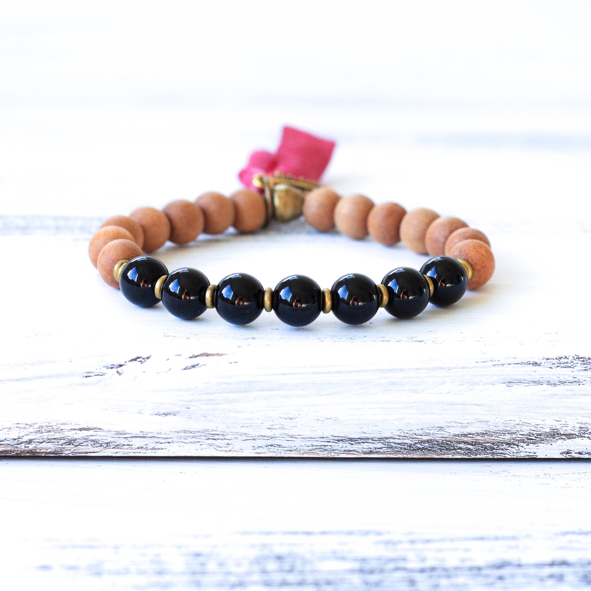 Black Onyx Sandalwood Mala Bracelet