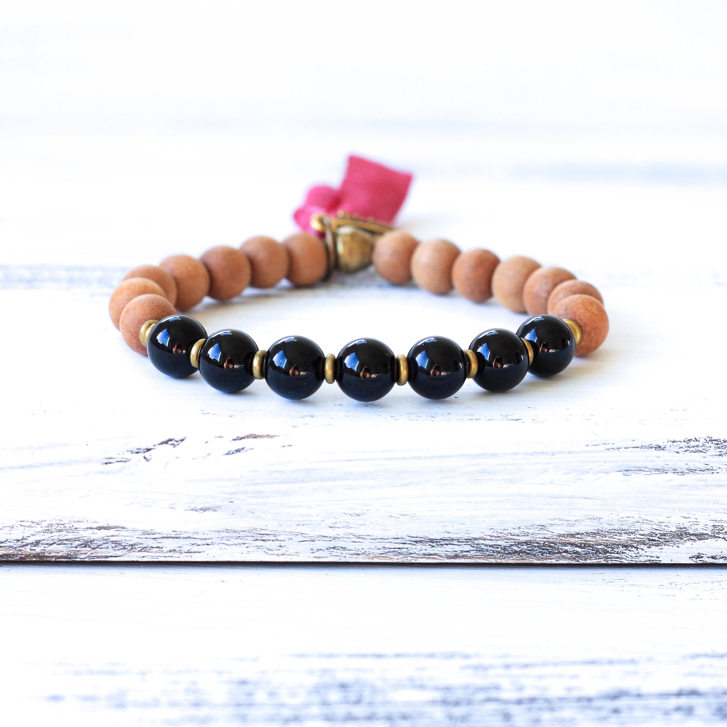 Black Onyx Sandalwood Mala Bracelet