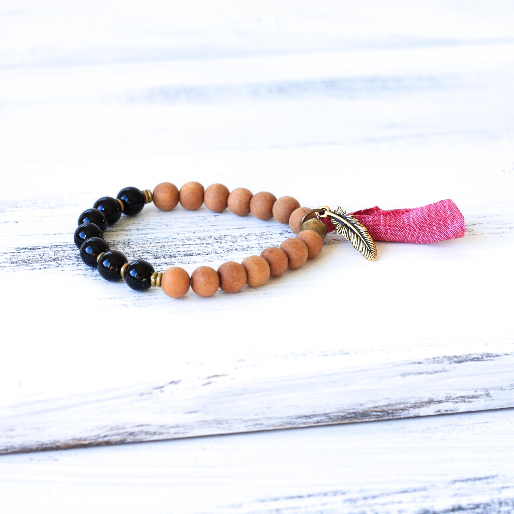 sandalwood tassel bracelet, boho jewelry