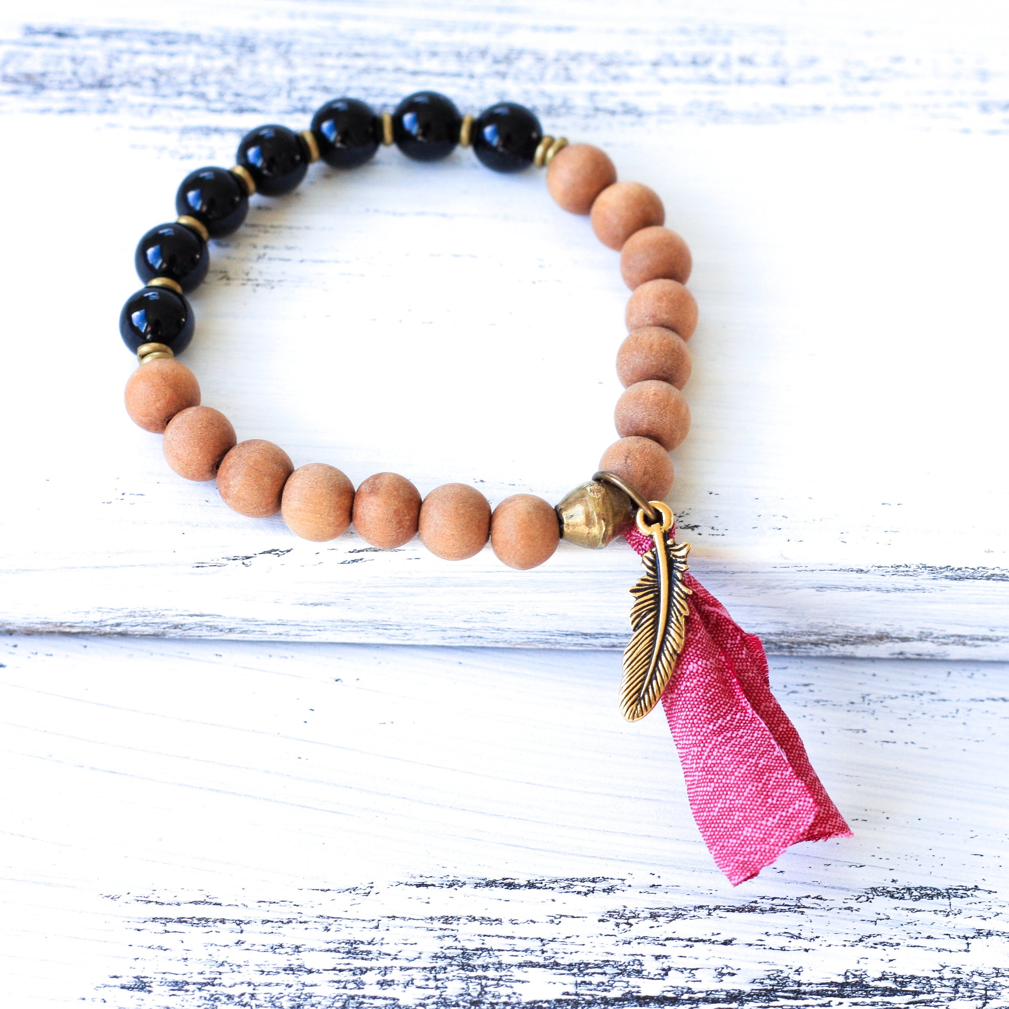 Black Onyx Sandalwood boho bracelet