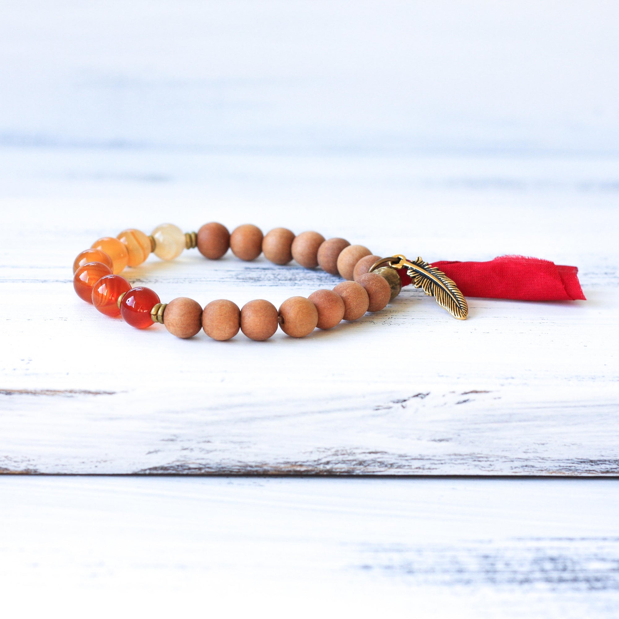 Ombré Carnelian Sandalwood boho bracelet, spiritual jewelry