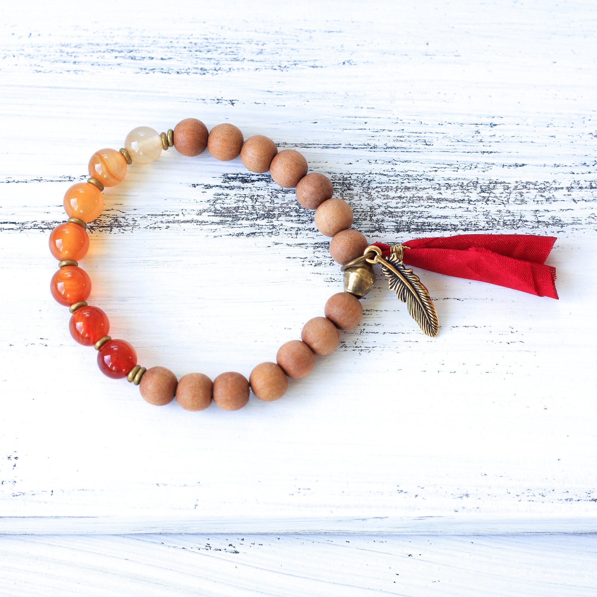 Ombré Carnelian tassel bracelet, yoga jewelry